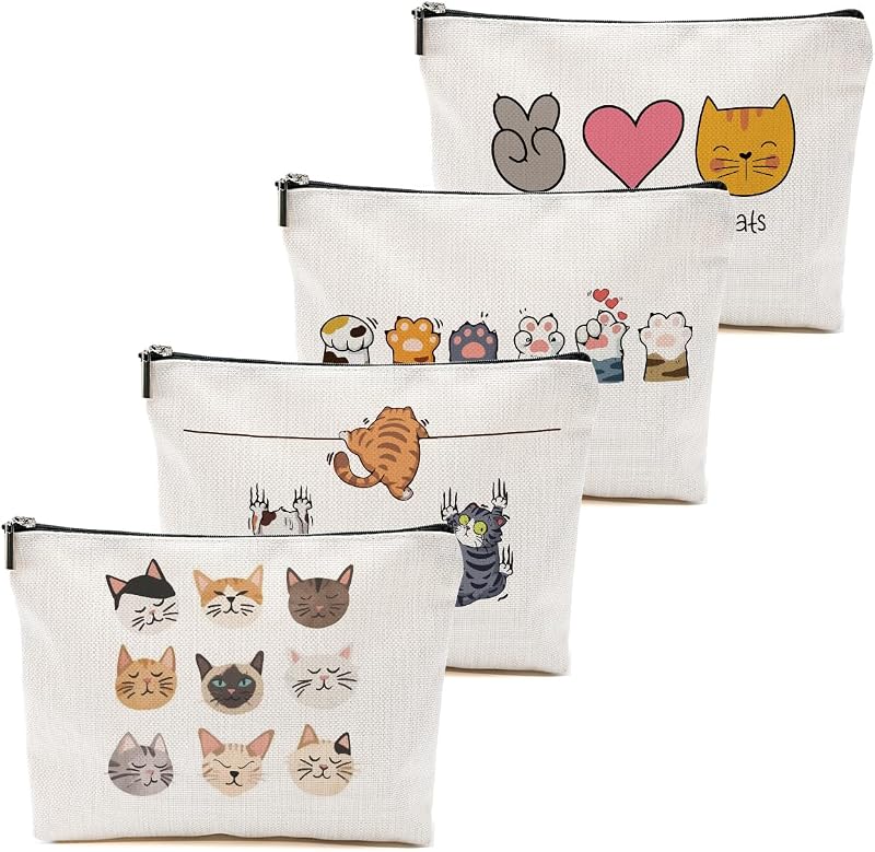 Kit com 4 necessaires BQXH para maquiagem e viagem, estampa Cat Mom, Multicolor 1227