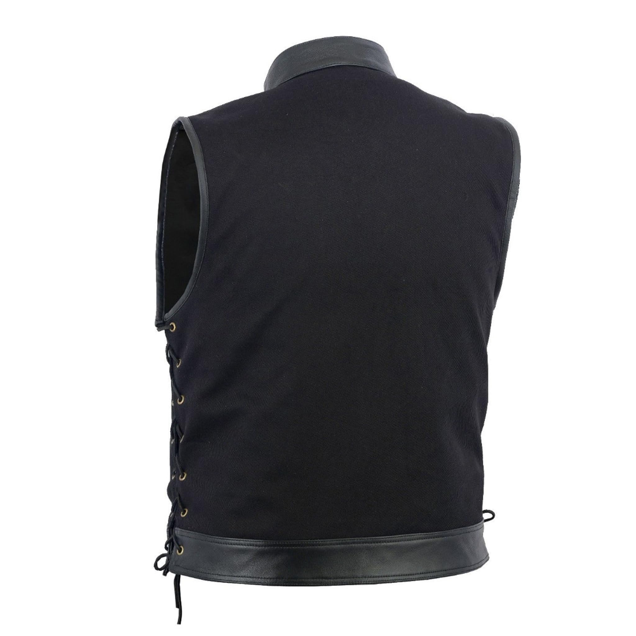 Leatherick Chaleco de hombre con ribete de cuero y denim estilo motero