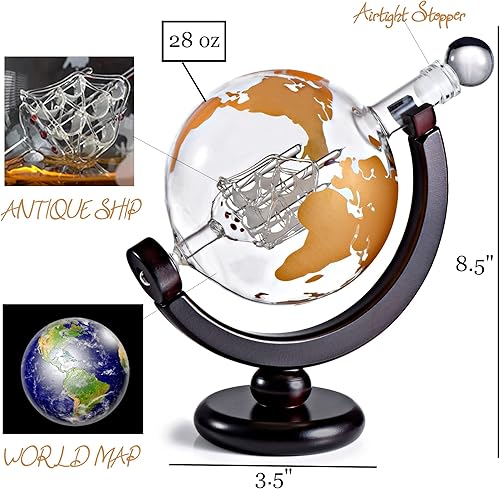 Miniatura 2 de Juego de regalo de globo de whisky, bandeja de base rica, dispensador de whisky dorado, tapón hermético para vino, bourbon, brandy, jugo, agua,