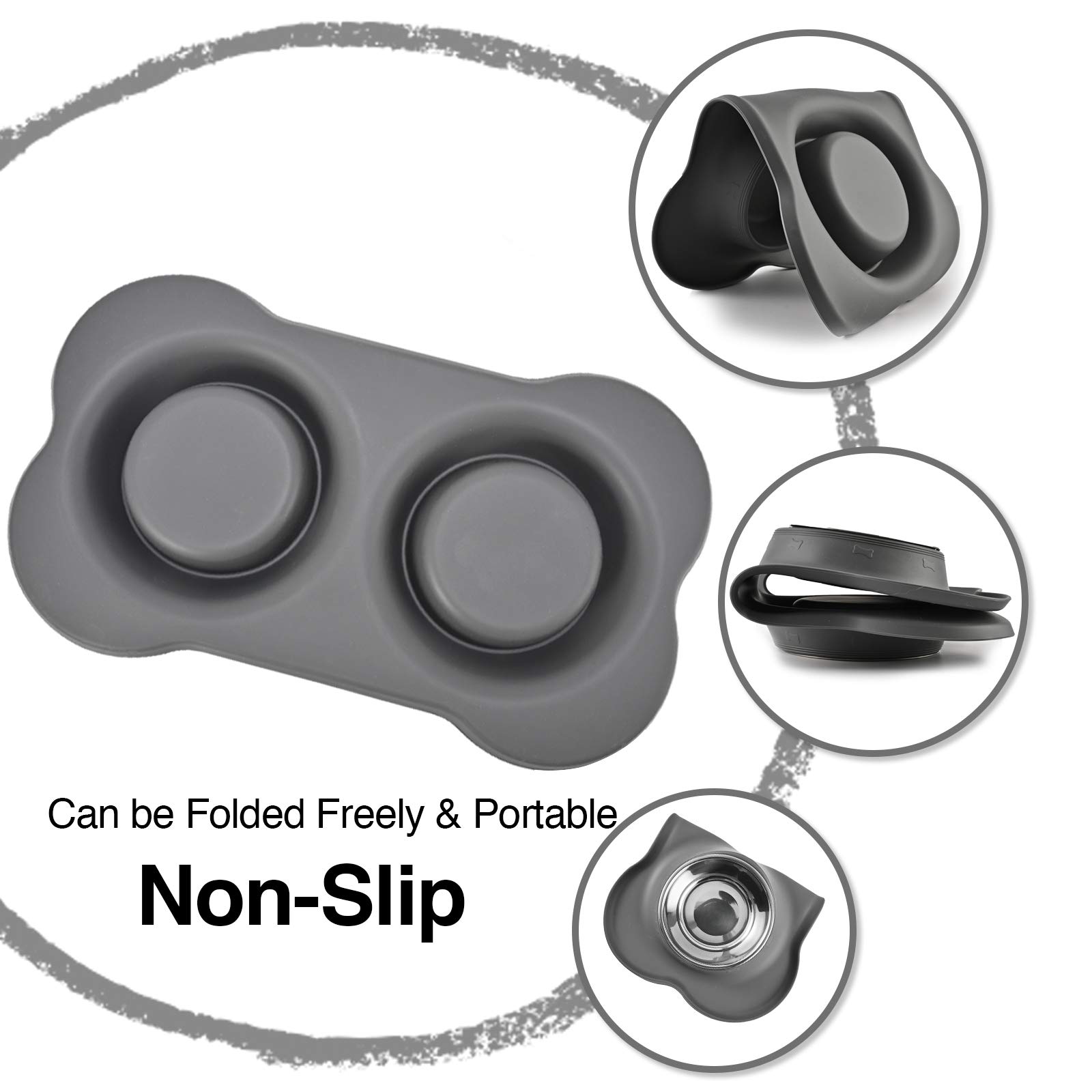 2 ciotole per cani in acciaio inox, per acqua e cibo per animali domestici, con tappetino antiscivolo in silicone antiscivolo, per animali domestici, cuccioli di piccola e media taglia, gatti