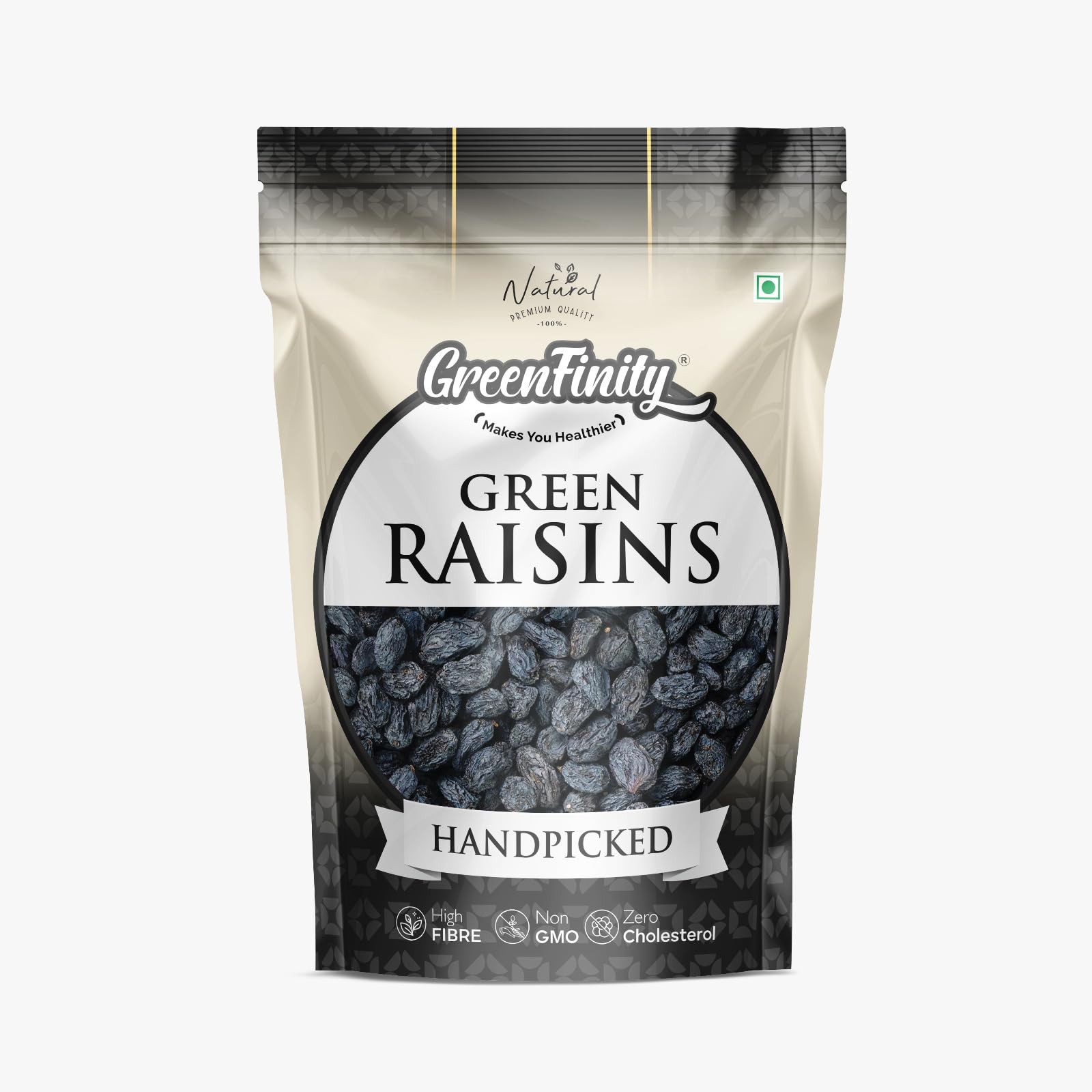 GreenFinity Premium Afghani Seedless Black Raisins - 500g, Vacuumed Pack.