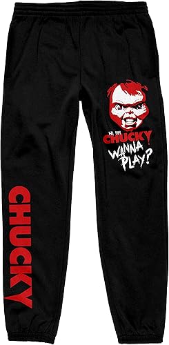 Chucky Wanna Play Chucky Doll Head Pantalones deportivos negros para hombre