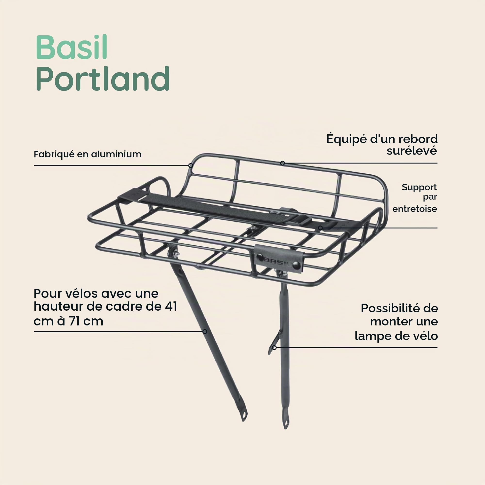 Basil Portland Porte-bagages avant pour adulte Noir mat Taille unique