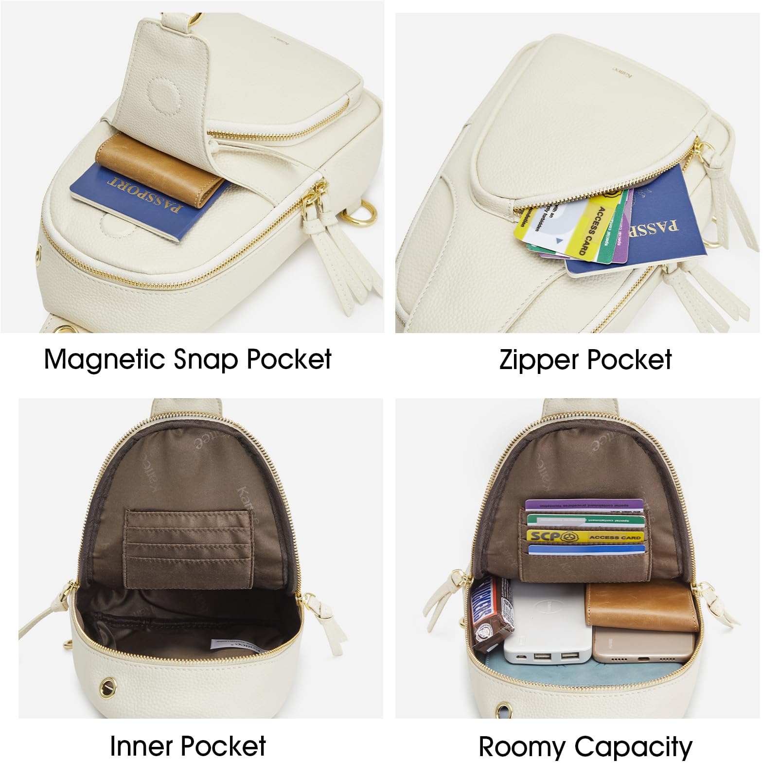 Kattee Borsa a tracolla da donna, in pelle, borsa a tracolla, piccola borsa sul petto con blocco RIFD | Borsa a tracolla in pelle bovina martellata di alta qualità. Piccola borsa toracica con blocco RFID per i viaggi