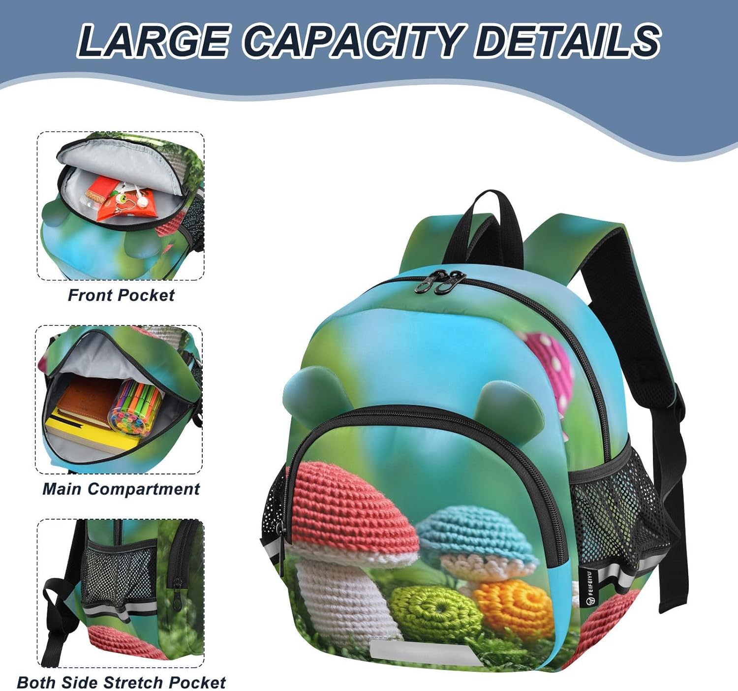 Cloth Mushroom Toddler Backpack for Kids Boys Girls with Leash and Whistle for Nursery Preschool Small