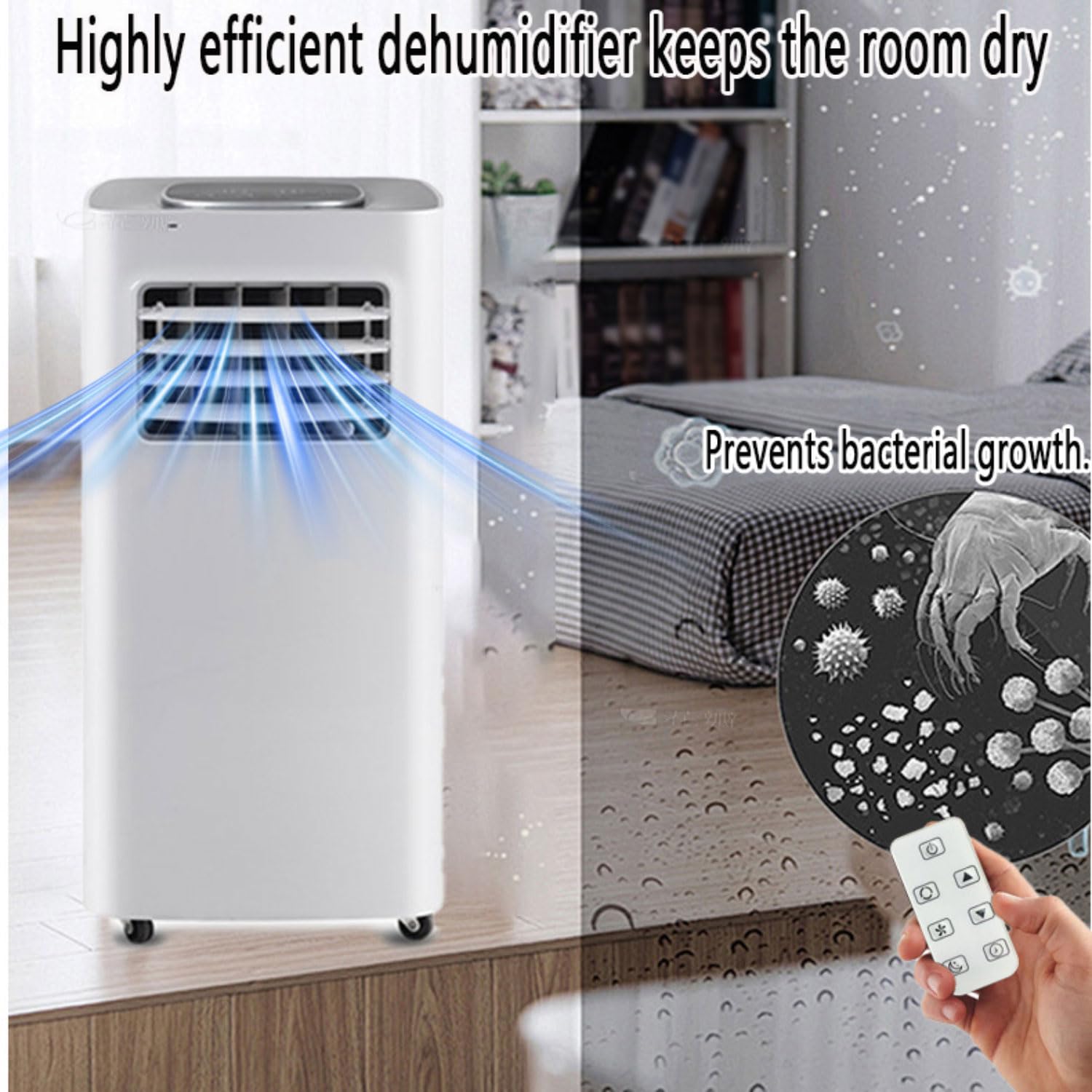 Tragbare AC-Einheit 8000 BTU, Selbstverdunstungsdesign, leiser Schlafmodus, 24h-Timer, energieeffizienter Kühlventilator mit Fernbedienung für Schlafzimmerbüro, einfache Rollen im Lieferumfang enthalt