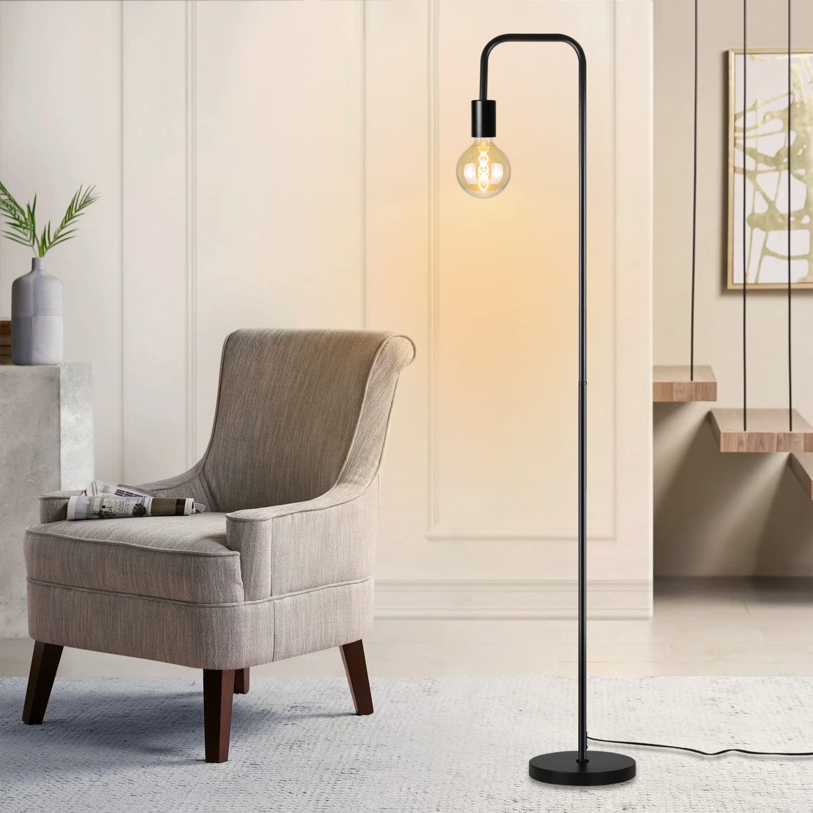 CBJKTX Lampa podłogowa Vintage do salonu - Czarna lampa podłogowa z | włącznikiem nożnym, metalowy design przemysłowy, lampa do salonu, sypialni, biura.
