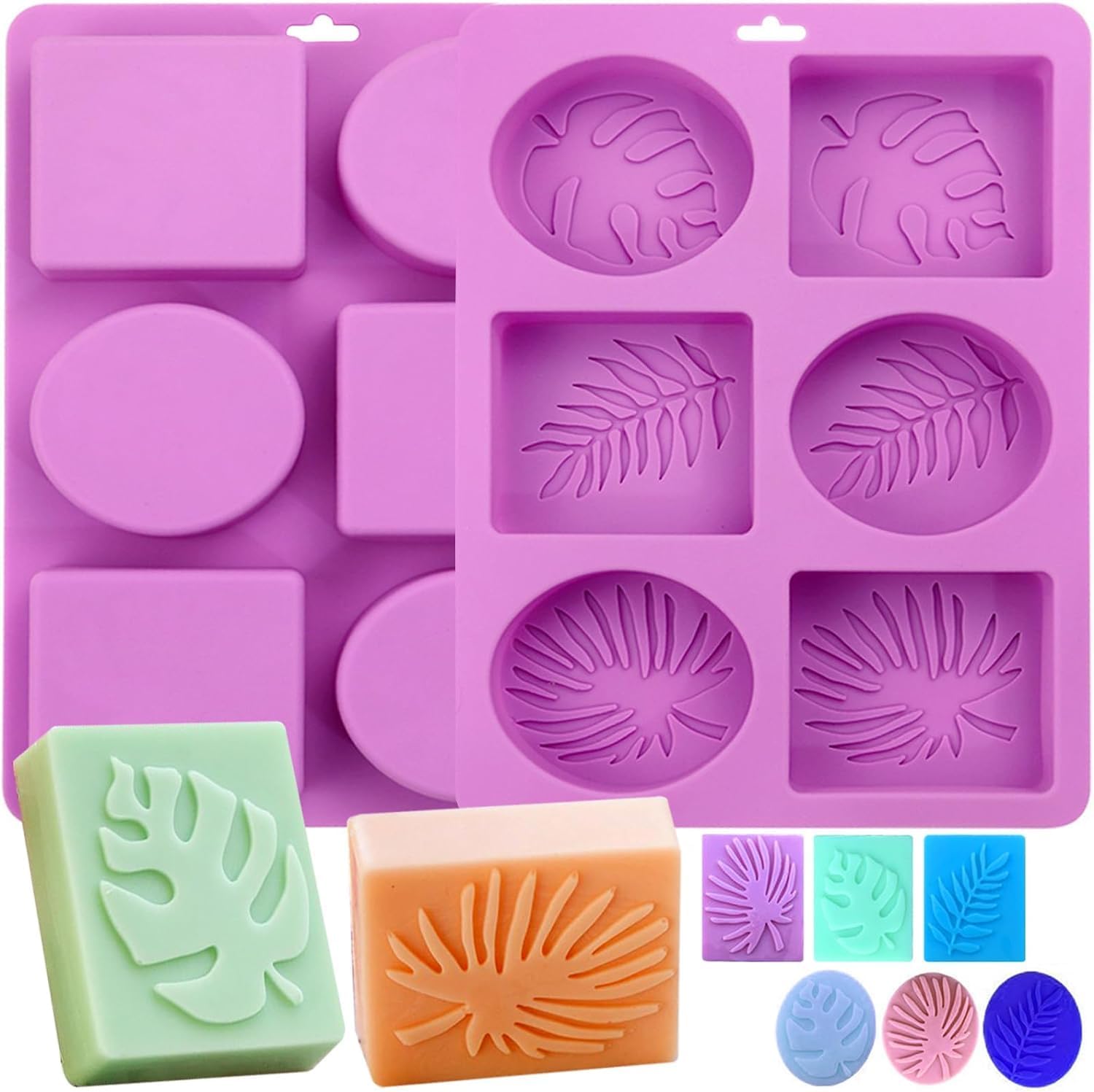 6 Cavity Rectangle & Oval Soap Silicone Mould Palm Leaf Imprint For Making Soaps Bath Bomb Lotion Bar Homemade Epoxy Resin Craft Cake Chocolate Cheesecake Brownie Dessert Jelly Muffin Baking Mold