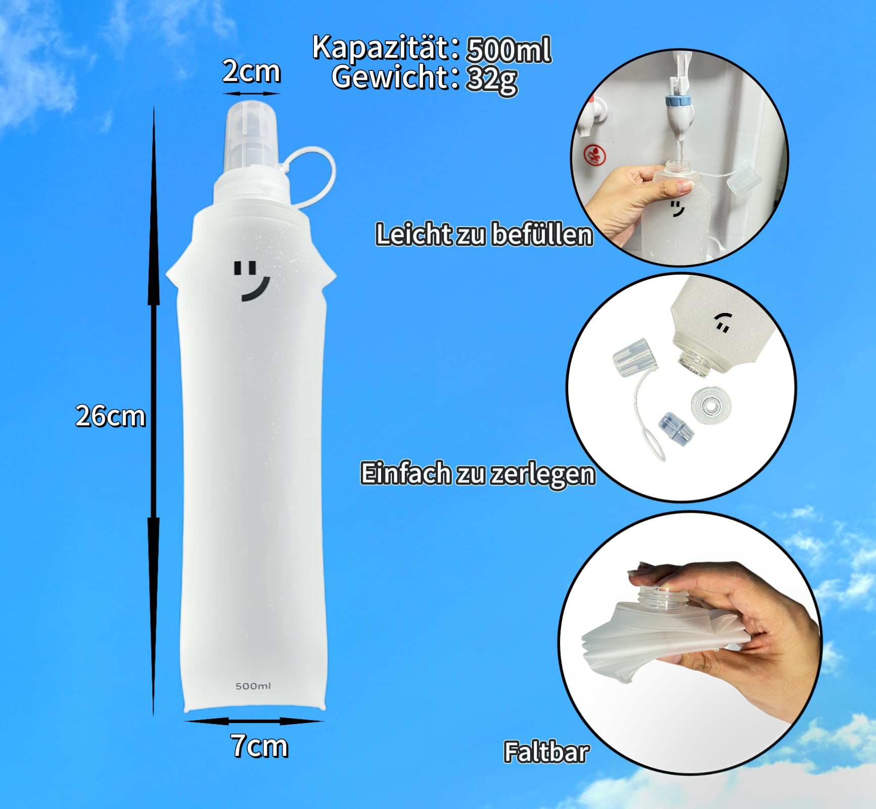 LotsJoy Soft Flask 500 ml, Foldable Drinking Bottle, Pack of 2 Water Bottles - Image 2