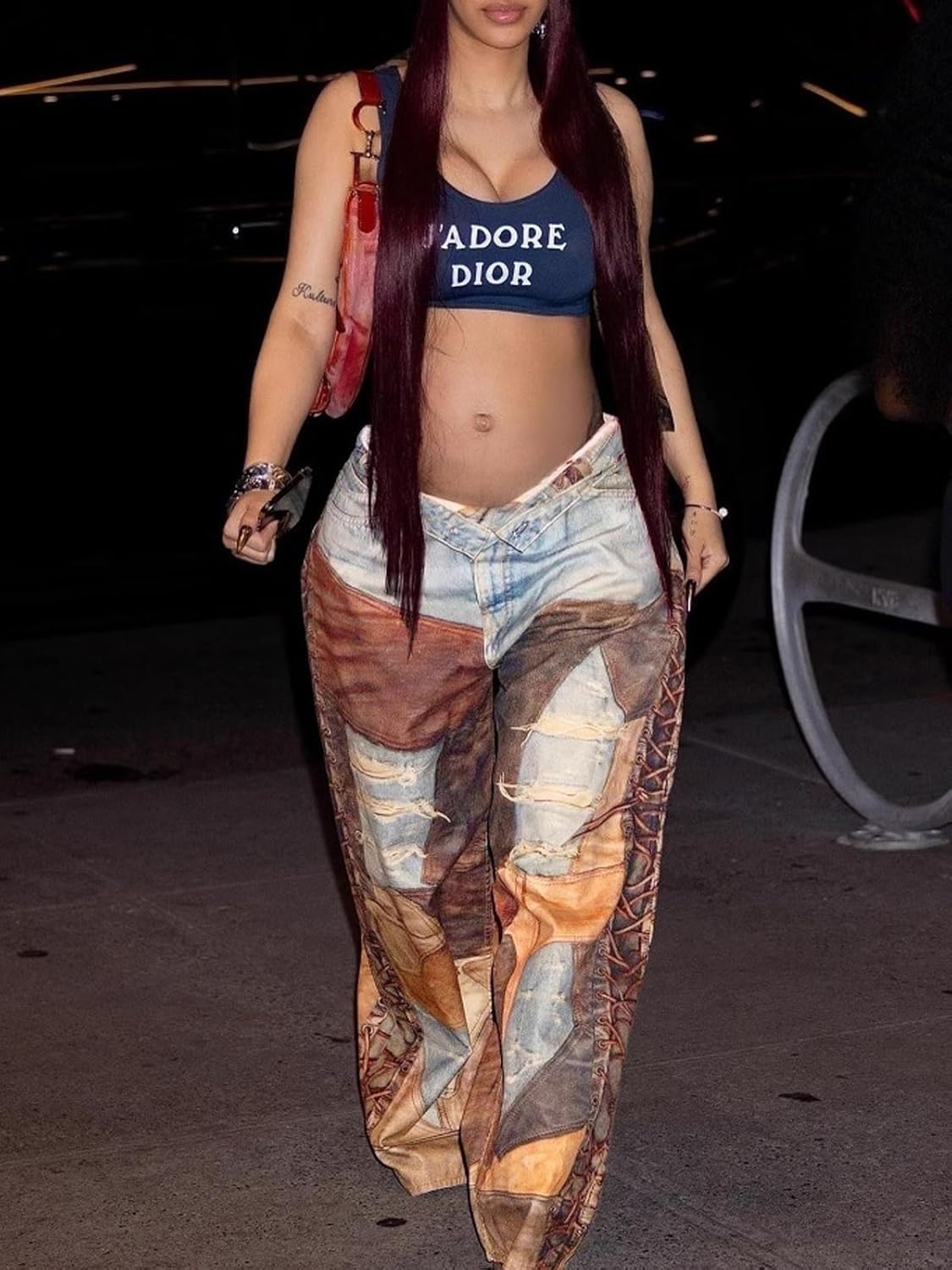 Angsuttc Women’s High Waisted Wide Leg Pants 3D Digital Print Baggy Fit Elastic Waist Y2K Street Style Lounge Pants XL Brown - Image 2