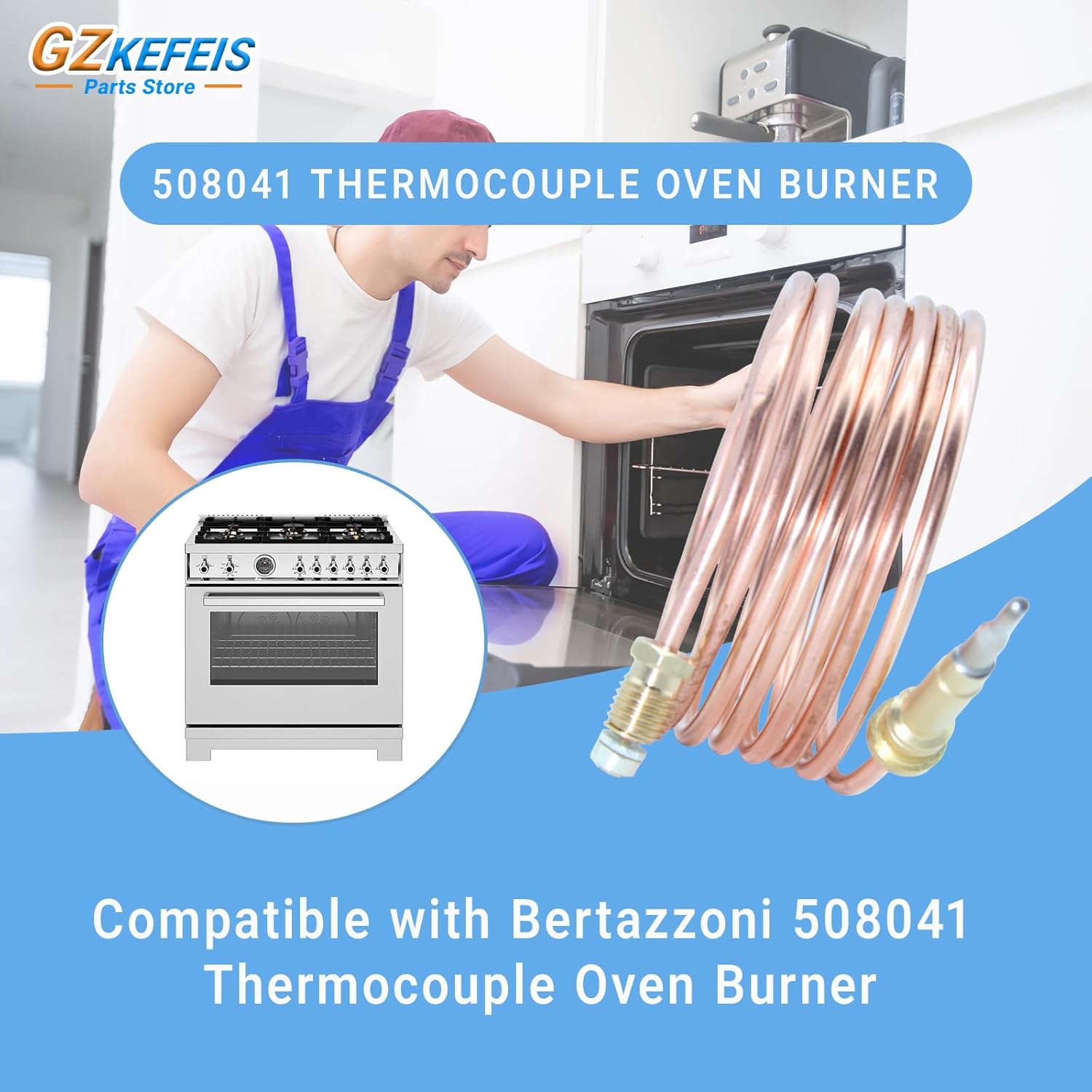 Compatible with Bertazzoni 508041 Thermocouple Oven Burner Replacement - 1400MM Bake Burner Thermocouple for Ranges, Easy Install
