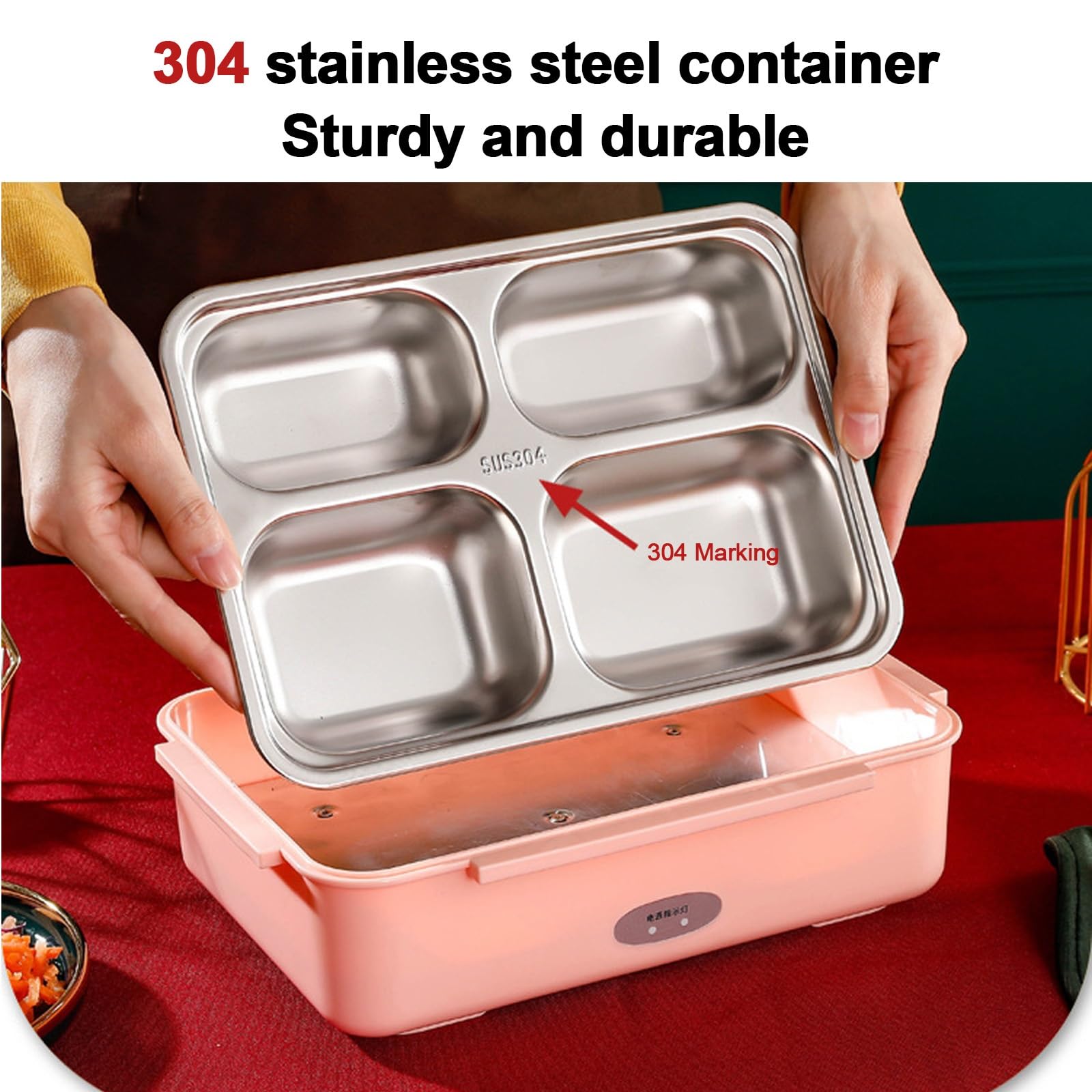 Fiambrera térmica portátil de acero inoxidable con 3 compartimentos y cubiertos, ideal para el trabajo, el coche, el camión o el hogar. Calentador de alimentos portátil de 1,2 litros con bol