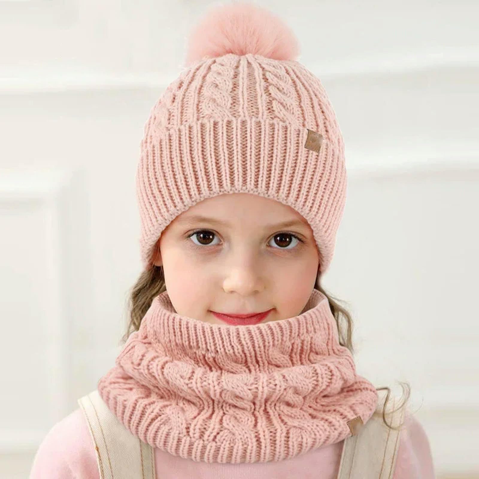 Zonto Wintermütze Schal Handschuh-Sets Warmhuthandschuhe Schal Set Für Kinder 5-12 Jahre Alt 3 In 1 Wintergestrickter Hutschalhandschuhe Kombination-Schwarz