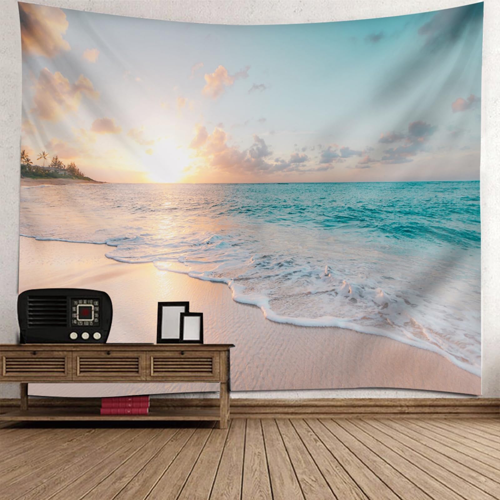 Tapiz para colgar en la pared con paisaje de puesta de sol RDSGYZ, textil de 130x150cm de playa 6