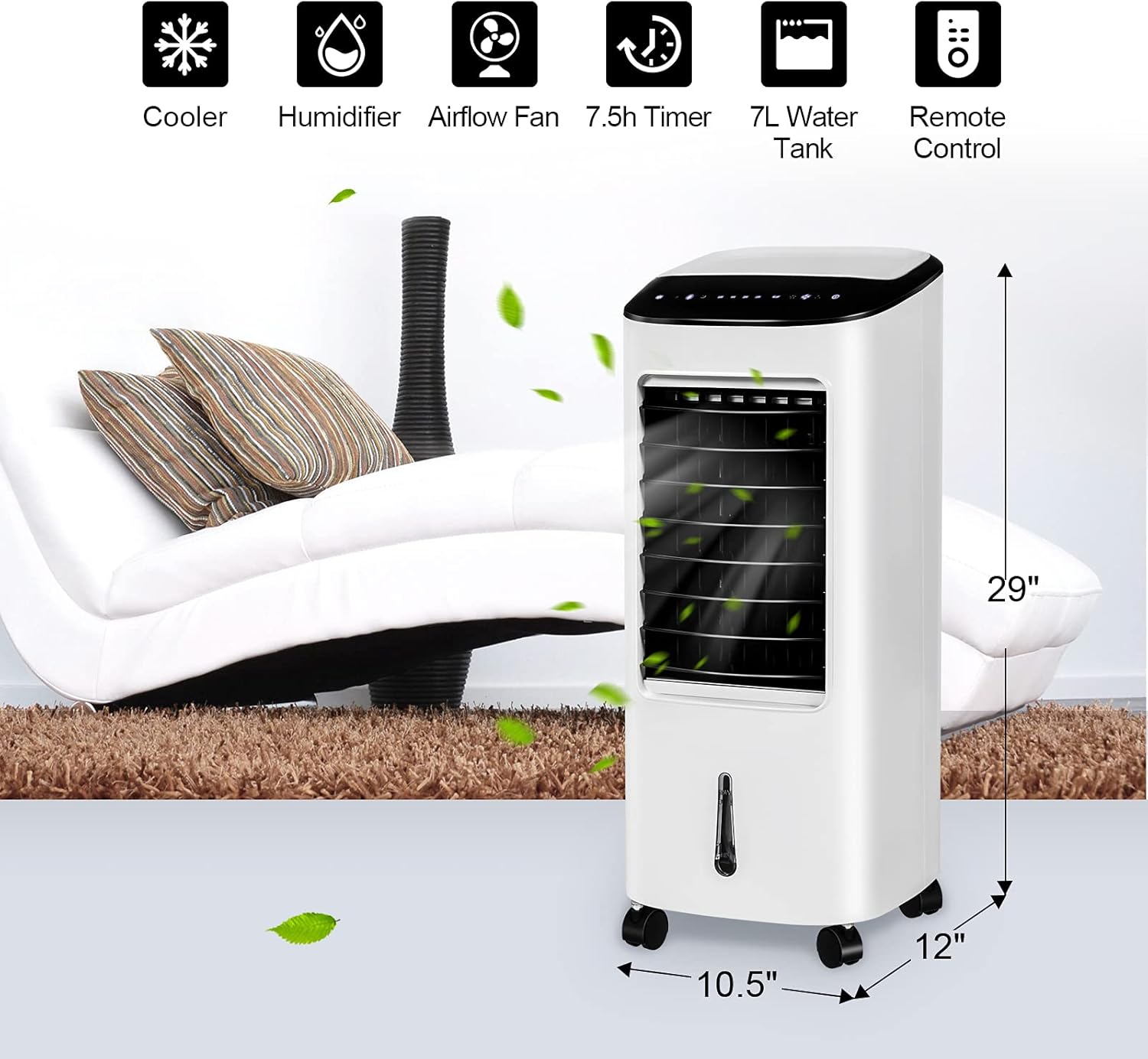 KOTEK Evaporative Cooler w/Fan & Humidifier, 7.5H Timer, 3 Wind Modes & Speeds, LED Display, Remote Control, 4 Casters, 2 Ice Boxes, Portable Air Cooler for Home, Office