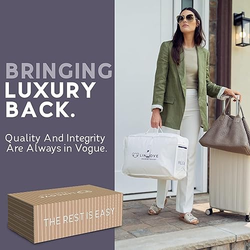 Miniatura 7 de Lincove Signature - Almohada de plumón 100% blanca canadiense, almohada de lujo para dormir de espalda, estómago y de lado, potencia de relleno de