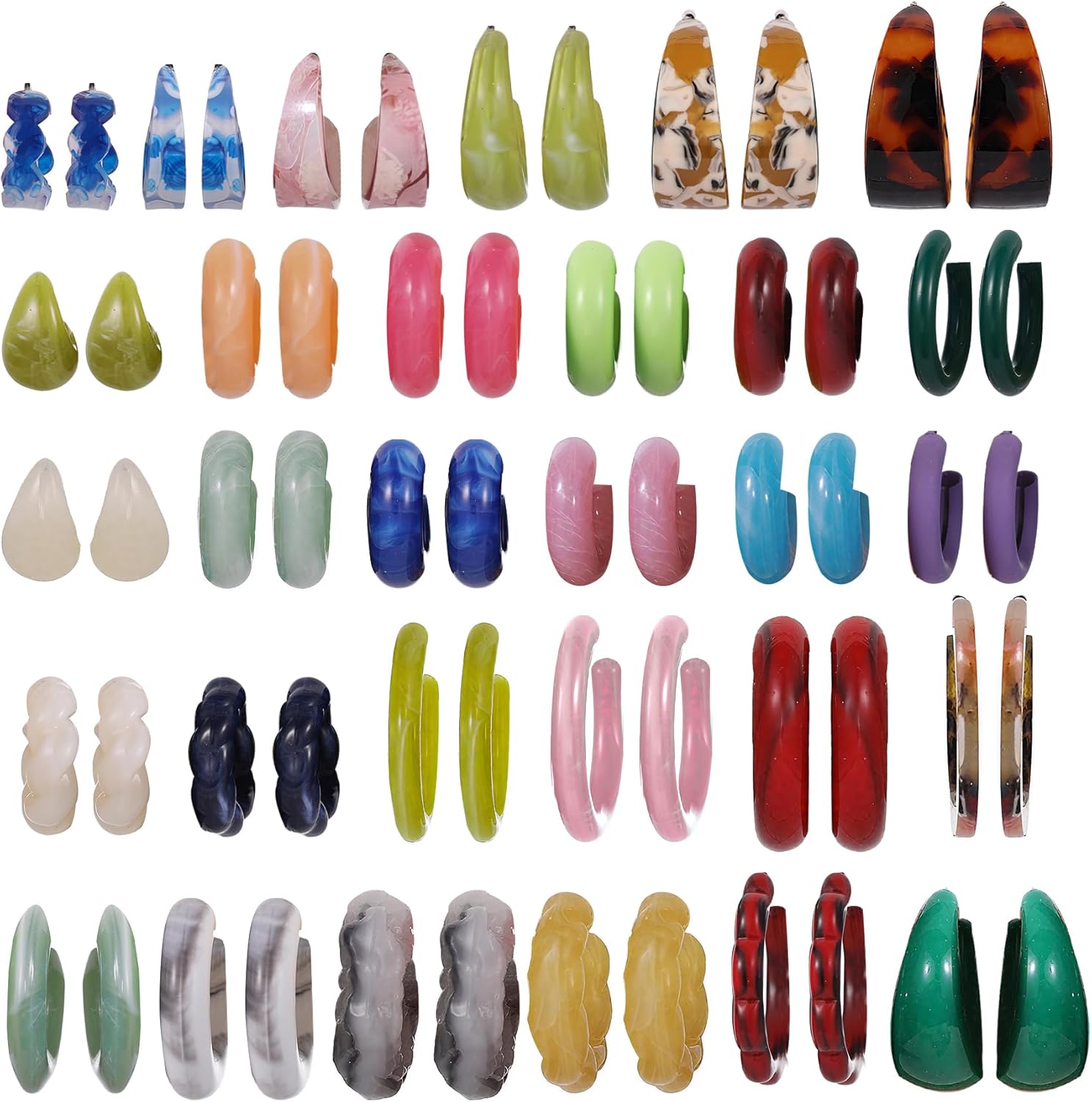 OATHYAN 30pairs Gold Hoop Earrings Set for Women, Boho Resin Assorted Jewelry for Gift,Chunky Dangling Earring