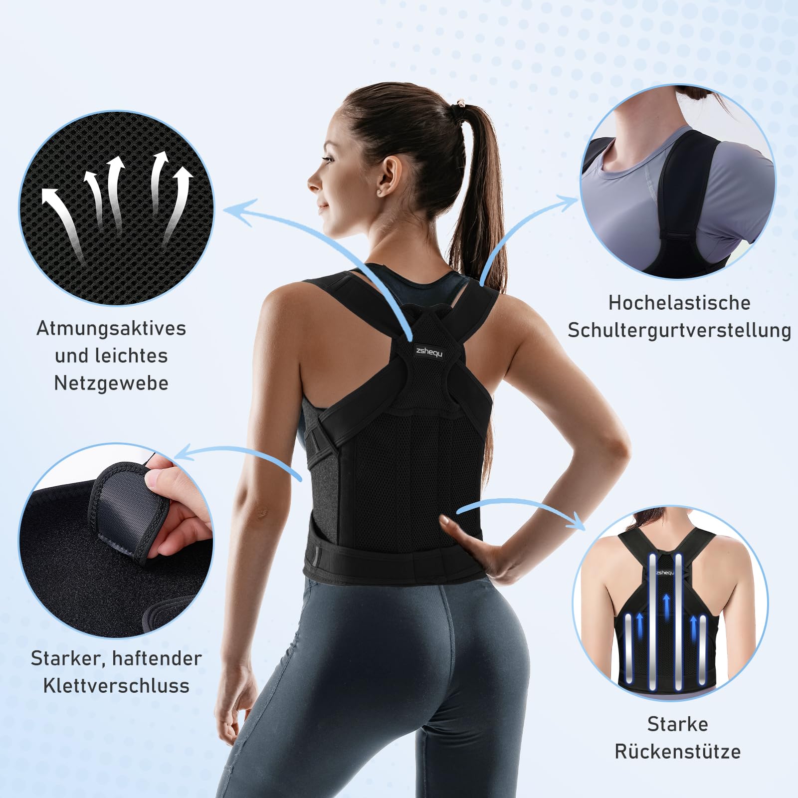 Rücken Geradehalter Rückenstützgürtel Haltungskorrektur Damen: Haltung Korrektur Gurt für Herren - Verstellbare Back Support Corrector - Haltungstrainer Rückengurt für Schulter Nacken - Schwarz L