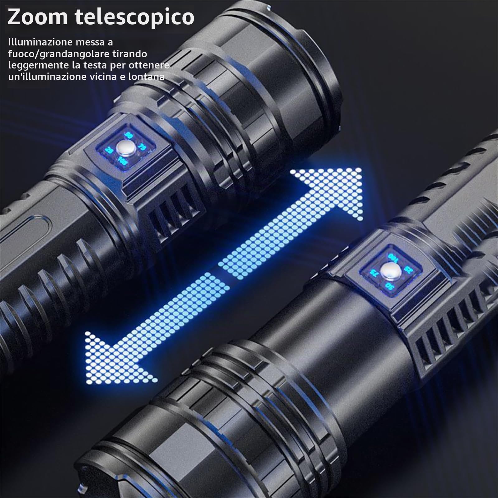 Torce Ad Alto Lumen, Potenti Torce Tattiche, Torcia A LED A 5 Modalità Zoomabile, Impermeabile, Luce Flash Portatile Per Emergenze, Campeggio, Escursionismo