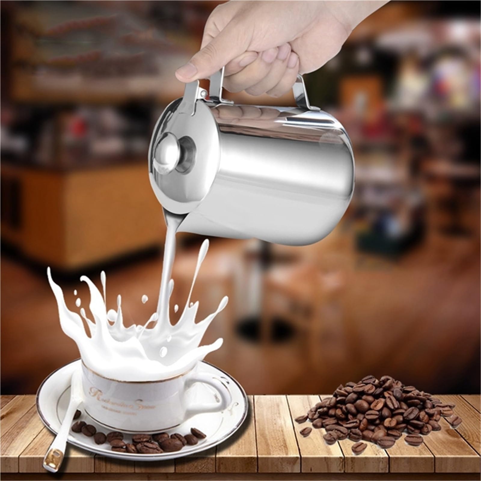 Jarra de espuma leche acero inoxidable, 2 uds., 350Ml, con tapa, taza for crema y café, jarra for espumar Para Espumar