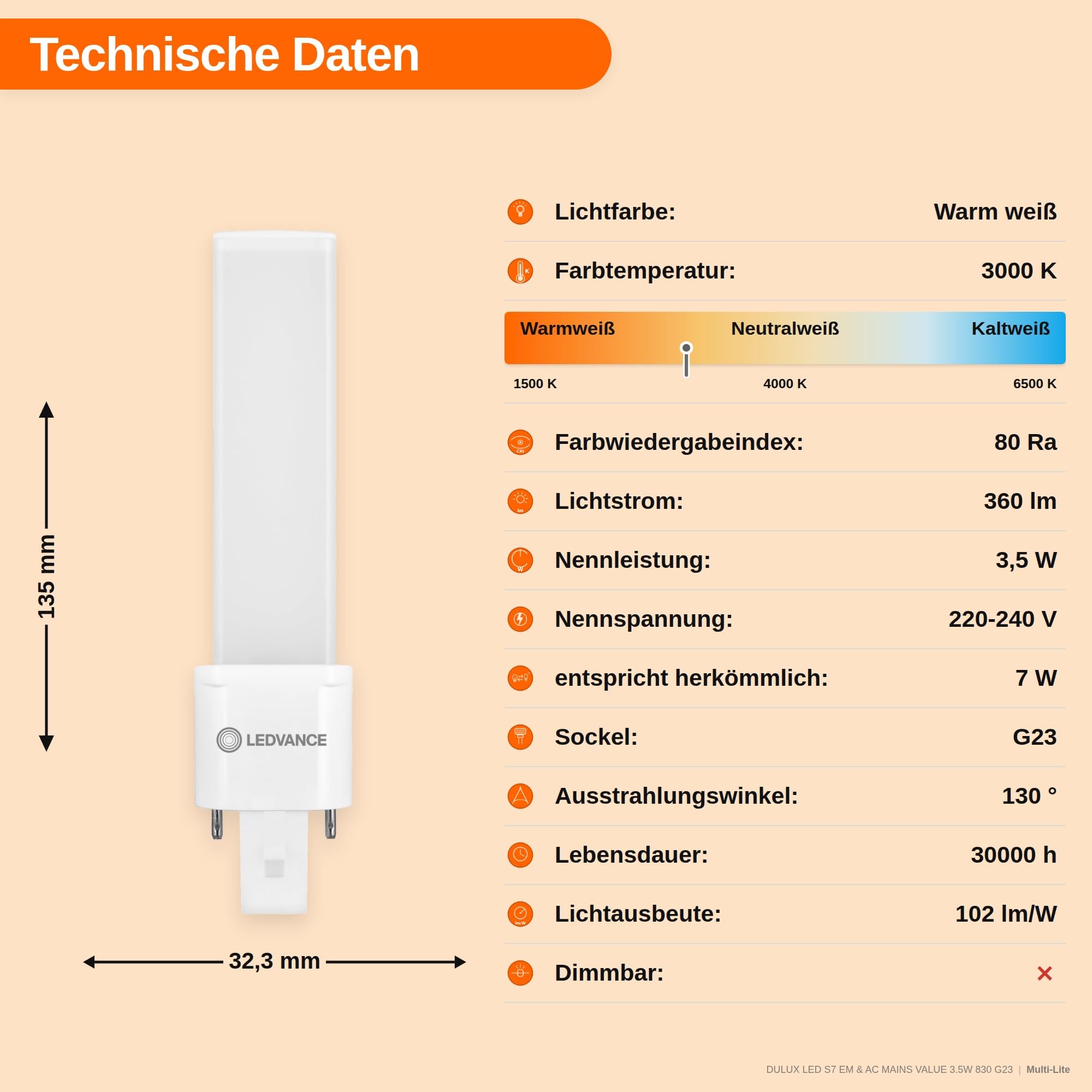 LEDVANCE DULUX LED S EM & AC MAINS V G23 3,5W Warmweiß 360-700lm 230V Kompaktleuchtstofflampen-Ersatz 10er SPARPACK