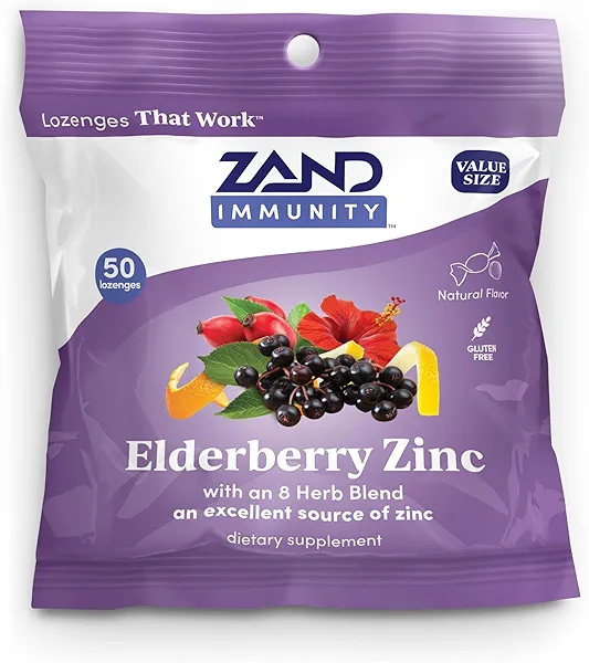ZAND HerbaLozenge Elderberry Zinc, Good-for-You Lozenges for Dry Throats, No Corn Syrup, No Cane Sugar, 50 Lozenges