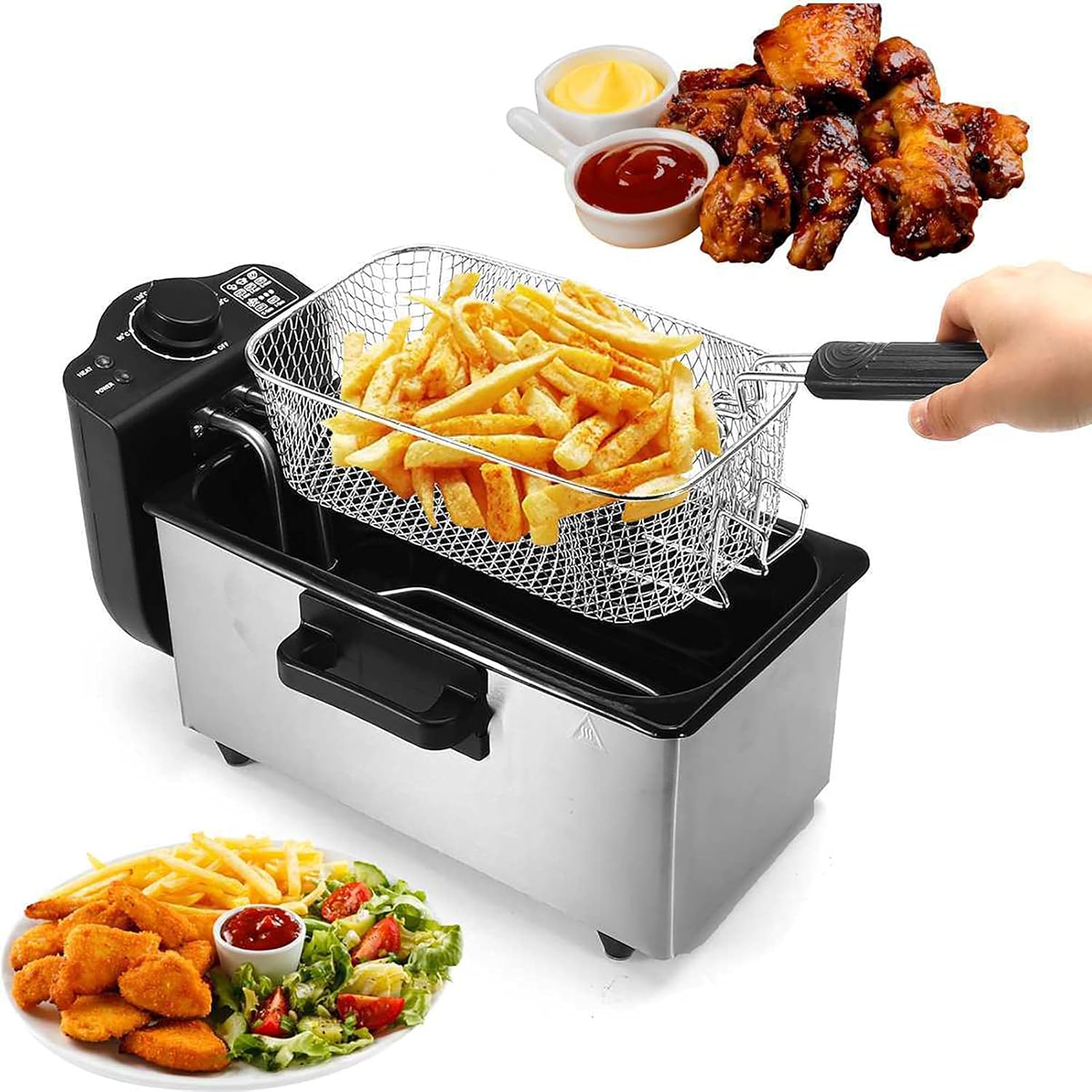 XUETAO Friggitrice elettrica Friggitrice da 3 Litri Friggitrice da 5000 W con Coperchio Cestello Home Restaurant per Cucinare Patatine Fritte, Anelli di Cipolla, involtini di Uova, Pollo Fritto XUETAO Friggitrice elettrica Friggitrice da 3 Litri Friggitrice da 5000 W con Coperchio Cestello Home Restaurant per Cucinare Patatine Fritte, Anelli di Cipolla, involtini di Uova, Pollo Fritto