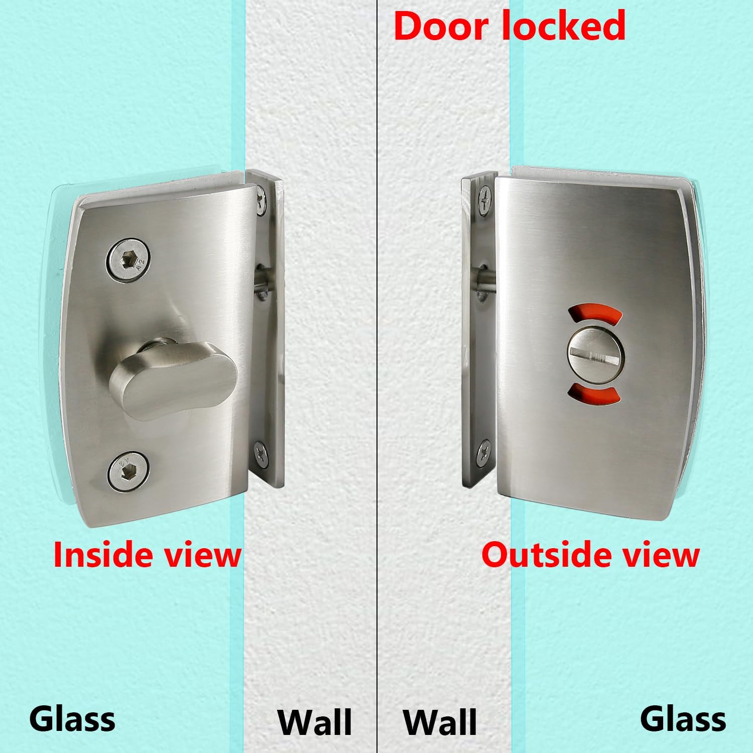 Stainless Steel 304 Garde Wall to Glass Shower Door Lock for 3/8" ~ 1/2" Thickness Glass - QL-4002 (Satin Brushed)