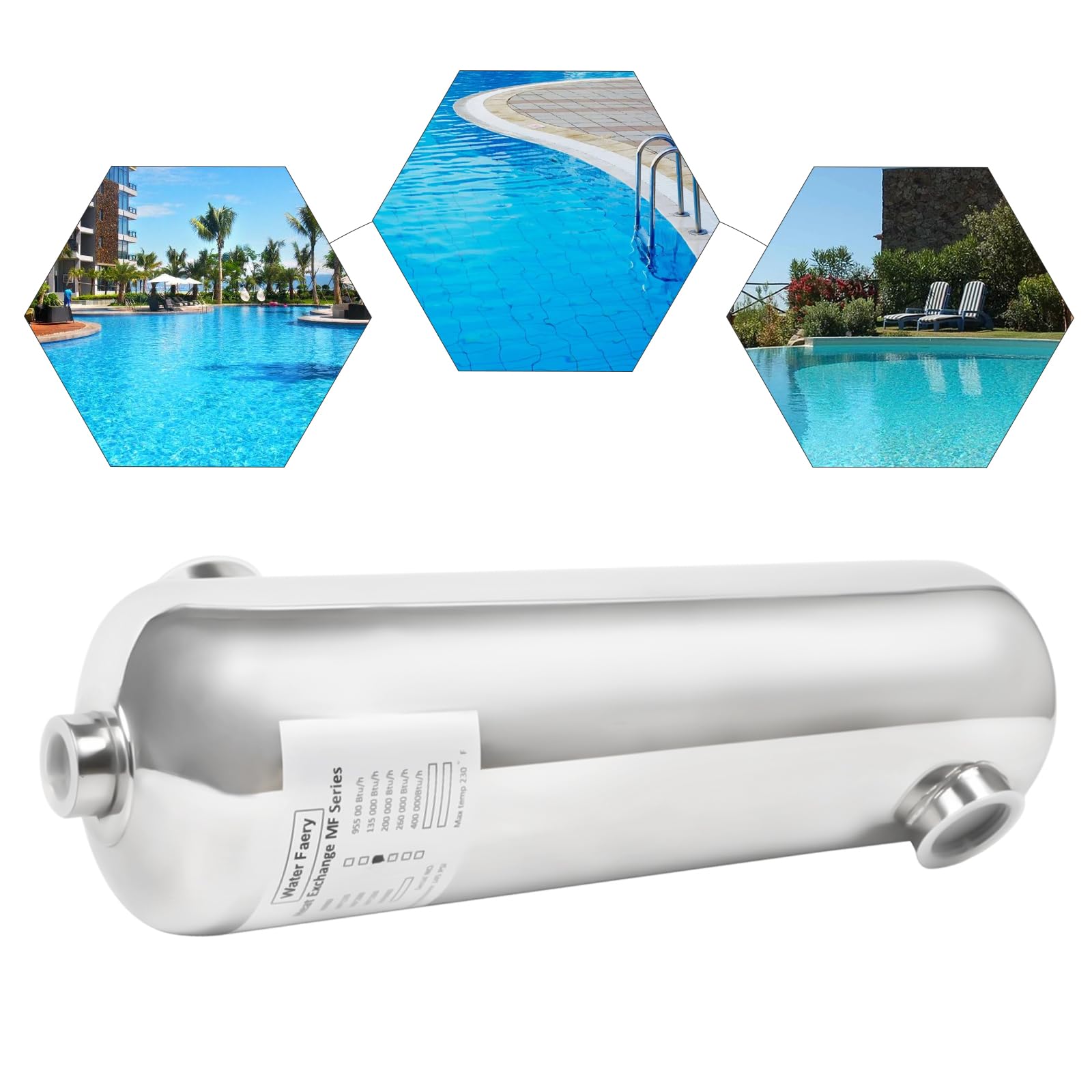 Swimspa, scambiatore di calore per piscina in acciaio inox, 28 kW/60 kW, scambiatore di calore per piscina 250 l/min, flusso acqua calda 30 l/min, per sistema piscina (28 KW)