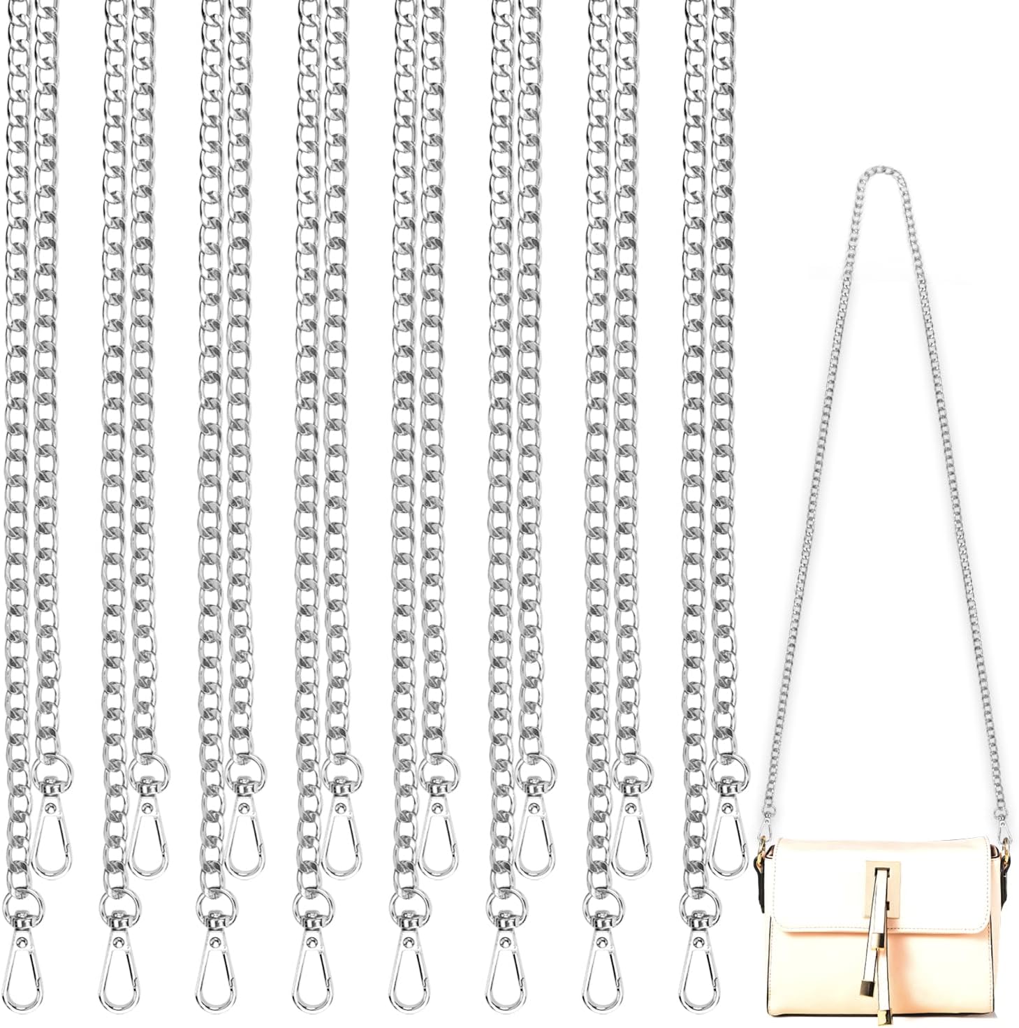 CoobbarCoobbar Purse Chain Replacement,8 Pack Wallet Chain Shoulder Bag Chain Handbag Chains DIY Shoulder Cross Body Bag Chain for DIY Metal Shoulder Cross Body Bag(47 Inch/pcs) (Silver)
