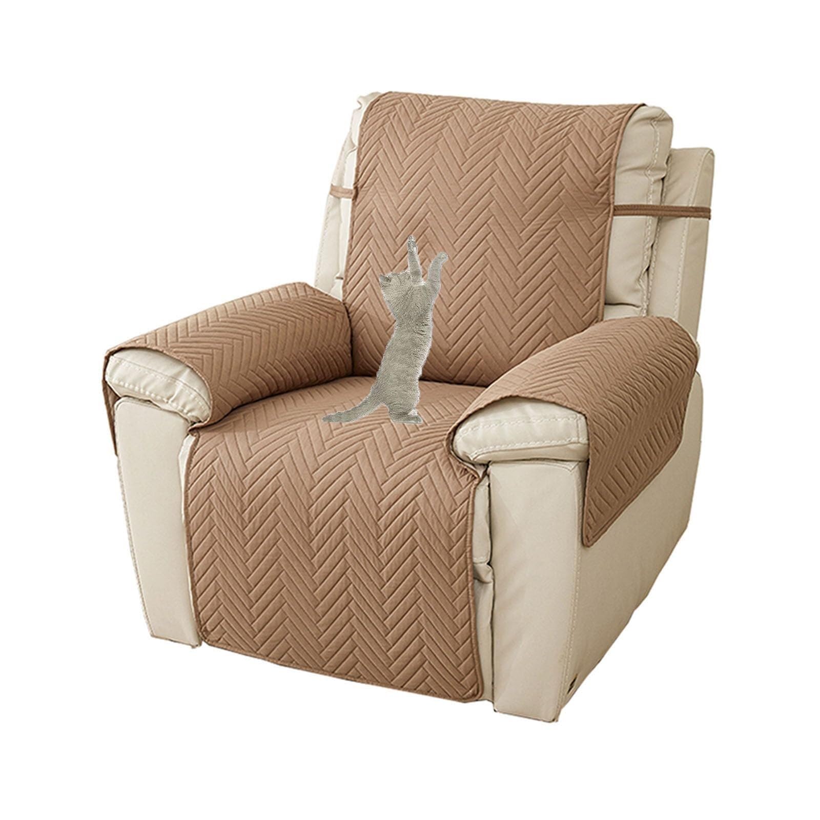 NMVAWIPT Cat Scratch Proof Reclining Chair Cover Stretch Recliner Armchair Slipcover Nonslip Furniture Protector For Kids And Pets(Khaki)