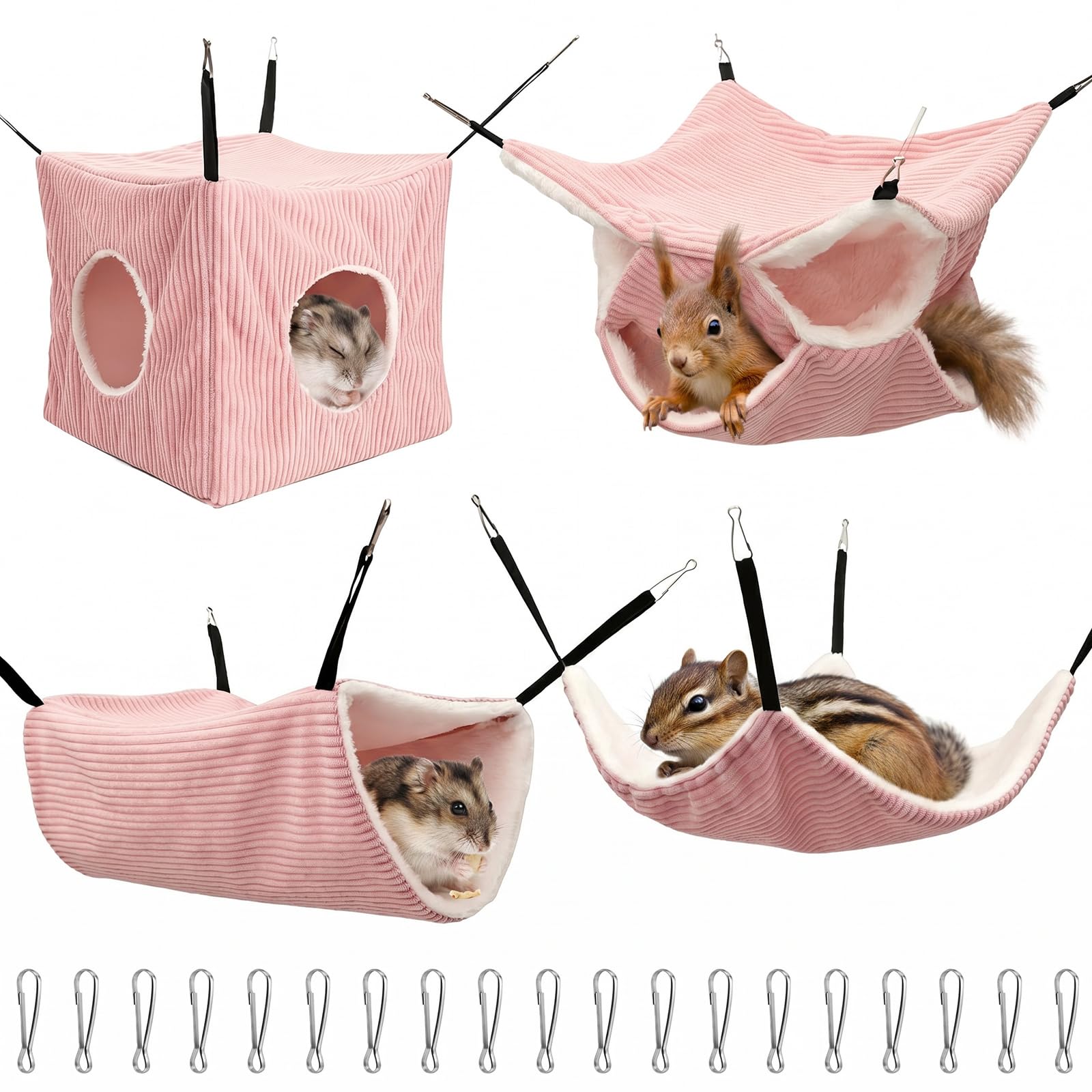 Anihet 4 Pack Hamster Hammock Set, Double-Layer Thick Plush Hanging Bed