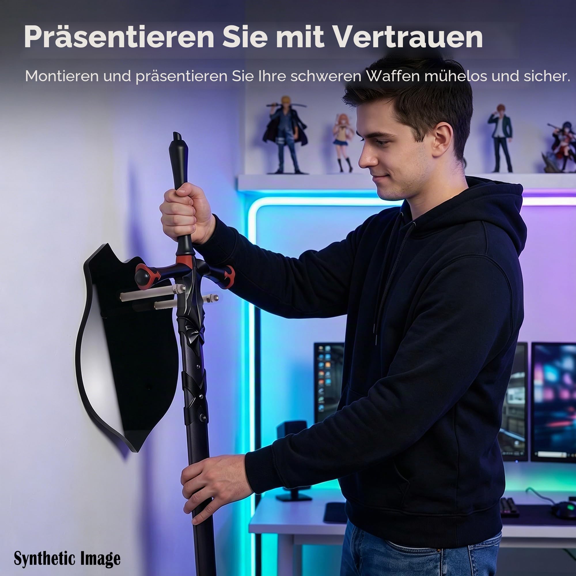 Schwert-Aufhänger, Schwert-Wandhalterung, Axt-Halter, Acryl-Schwertständer. Der Schwertständer kann zwei Schwerter oder ein einzelnes Schwert gleichzeitig mit Hardware präsentieren (1 Stück)