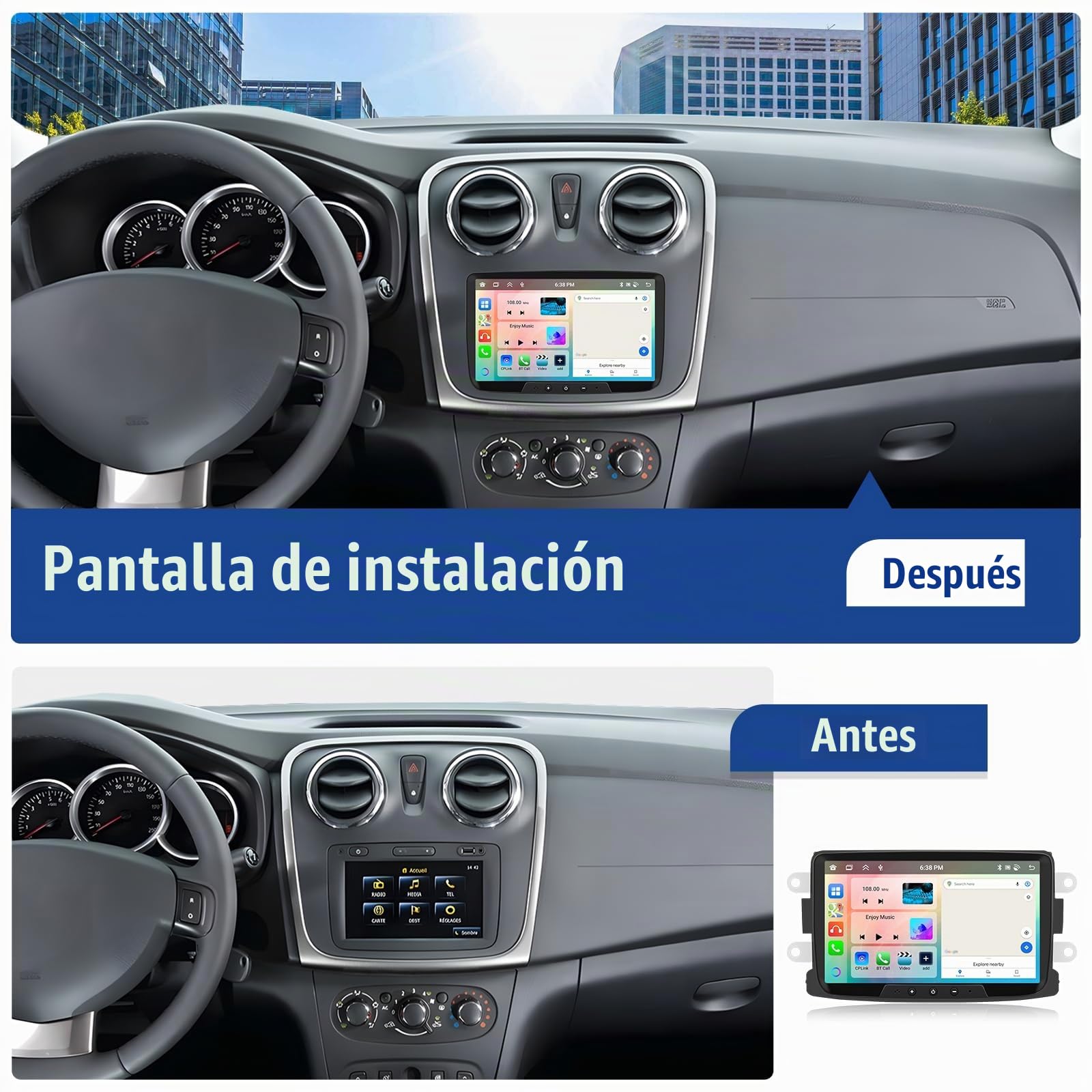 SIXWIN 4+64G 8-Core Android 15 Radio Coche para Renault Dacia Duster Sandero Logan Dokker con CarPlay Android Auto DSP,8 Pulgadas Pantalla Táctil,1280 * 720,con GPS WiFi BT USB FM RDS Radio