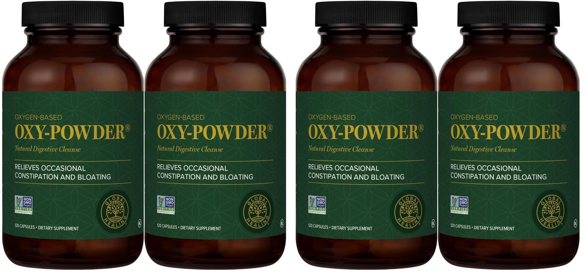 Global Healing Center Oxy-Powder Colon Cleanse Detox - Oxygen Based Safe and Natural Intestinal Cleanser, 120 Count (Pack of 4)