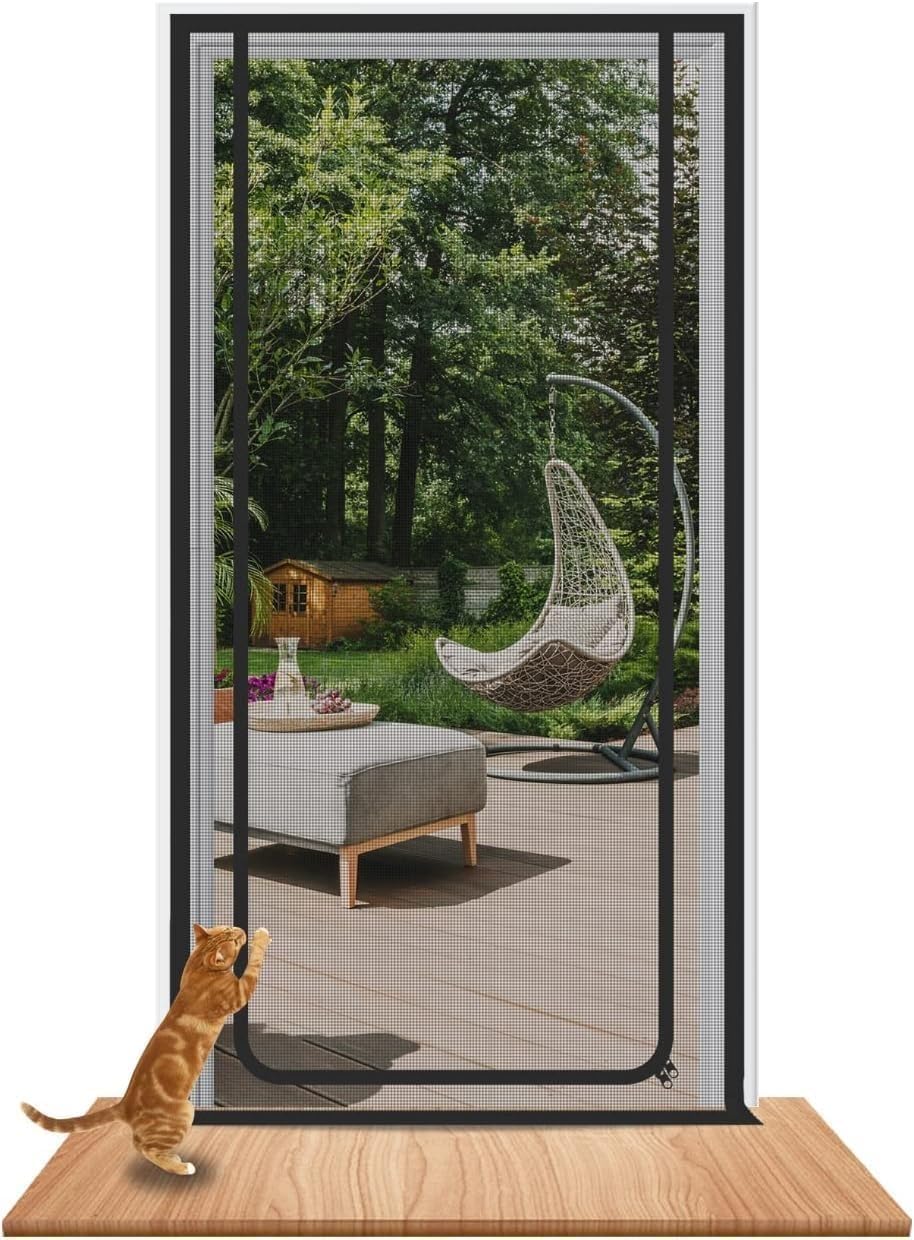Rideau de porte en maille chat fermeture éclair protection animaux C