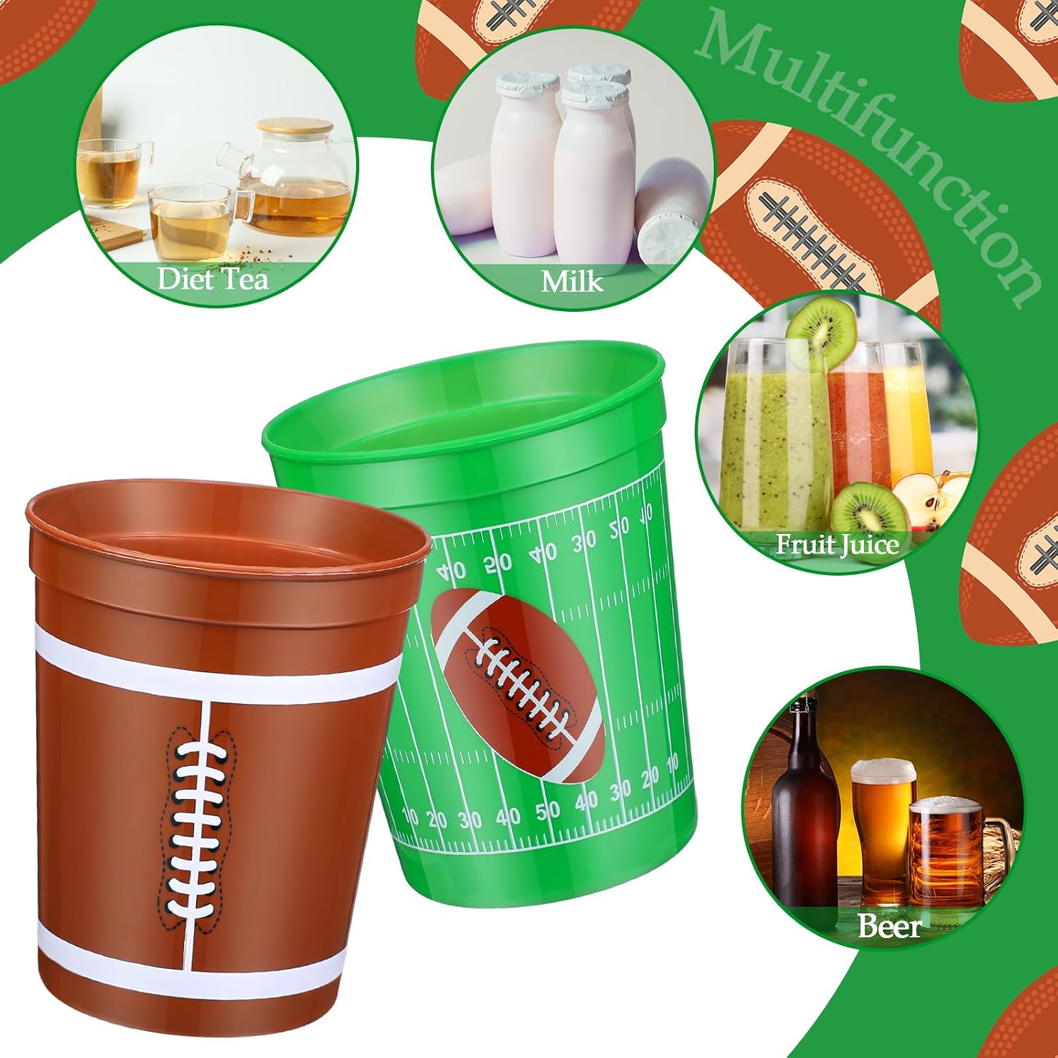 Norme 24 Pcs Football Cups Bulk Plastic 16 oz Reusable Cups Football Themed Birthday Party Supplies Decoration Party Sports Drinking Trumbers for Birthday Senior Night Dinnerware Team Event