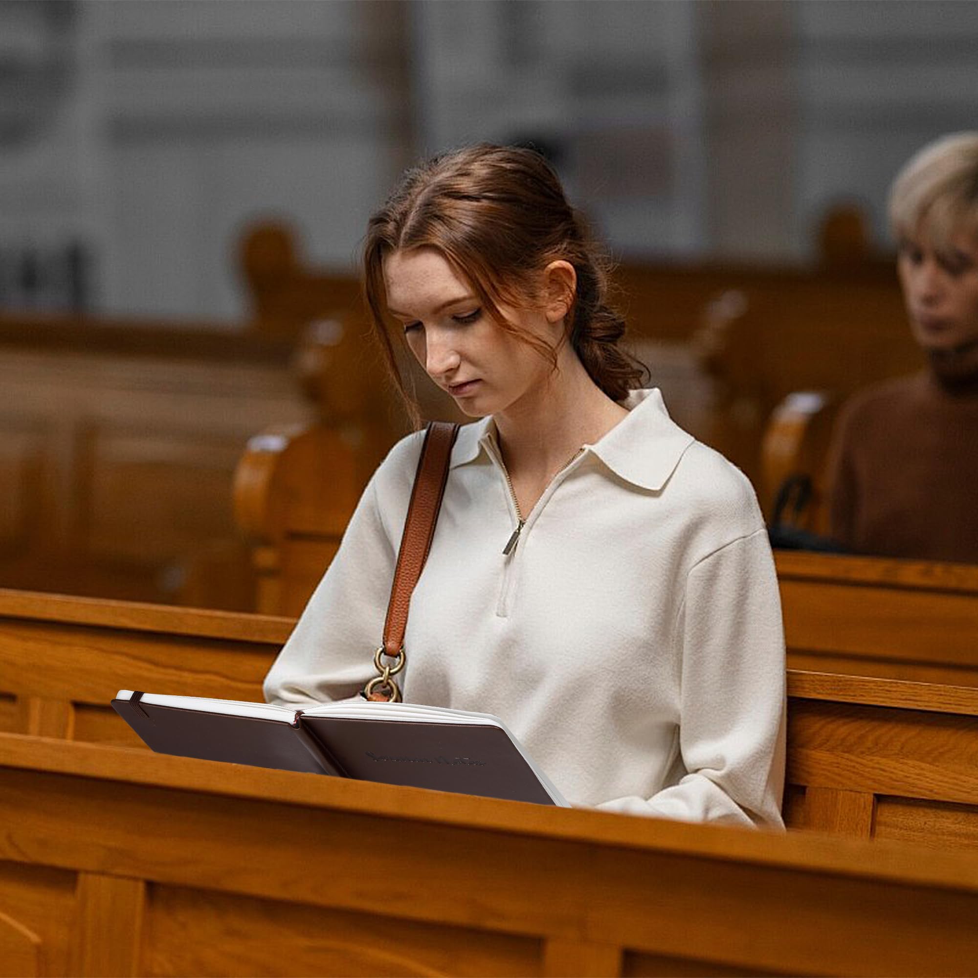 GiftNest Cuaderno de notas de sermón, diario de notas de iglesia y cuaderno de estudio bíblico para cristianos, diario de sermón de tapa dura con lazo para bolígrafo, 200 páginas para Escrituras y