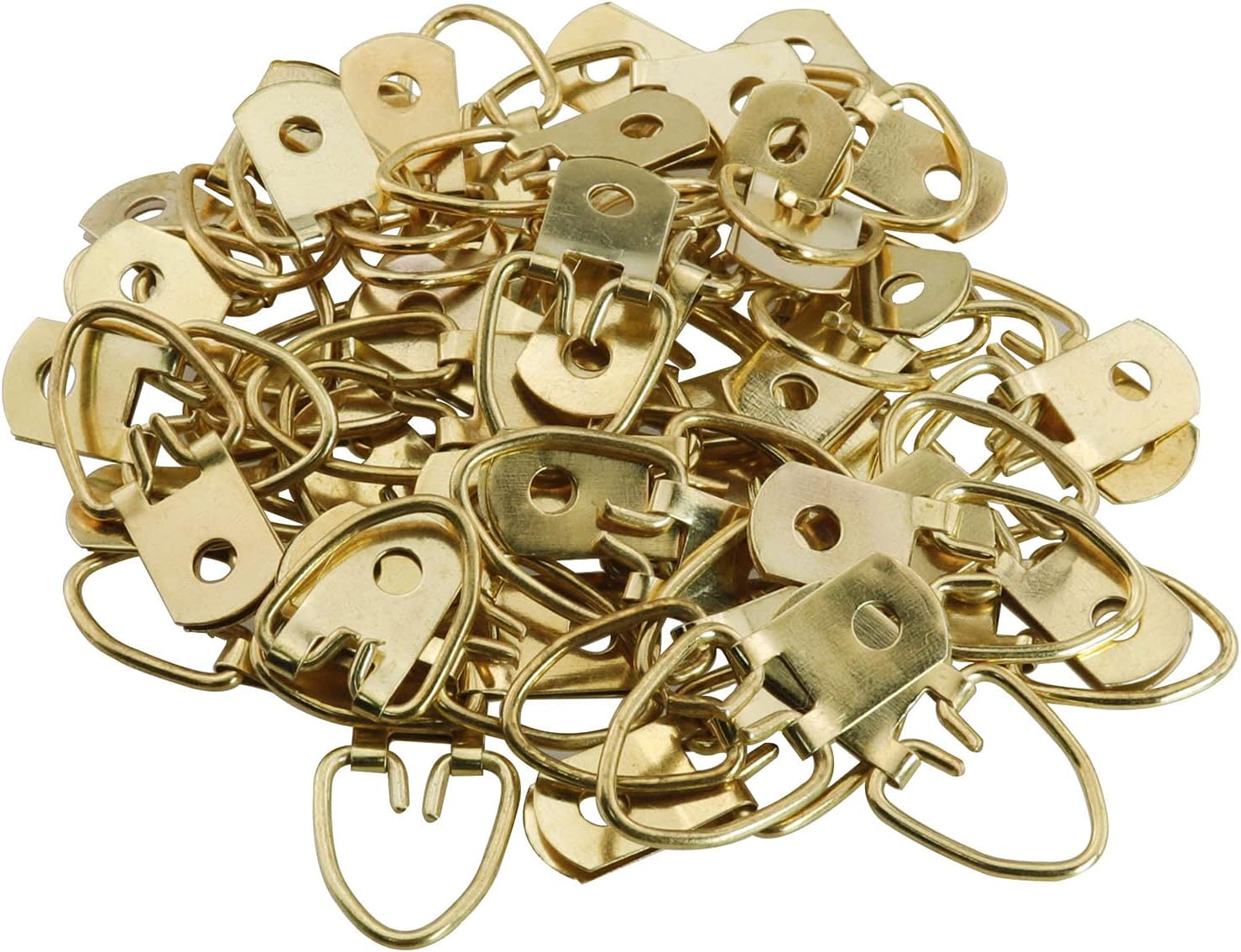 MEETOOT 50pcs D-Ring Picture Hanger 13x32mm Gold Color Single Hole Lifting Ring with Screws for Hanging Clock Paintings Artwork Picture Frame