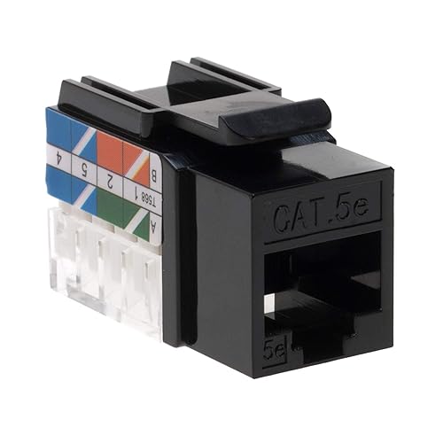 Miniatura 4 de SATMAXIMUM RJ45 Cat5e CAT6 Keystone Ethernet Wall Jack Punch Down UTP 45 grados (terminación más fácil que 90 grados), perfil delgado negro (5)