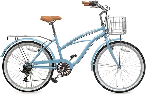 Vista 40 de ACEGER Bicicleta de confort para mujer, de 24 y 26 pulgadas, velocidad única y 7 velocidades, bicicleta de ciudad para adultos, marco de acero