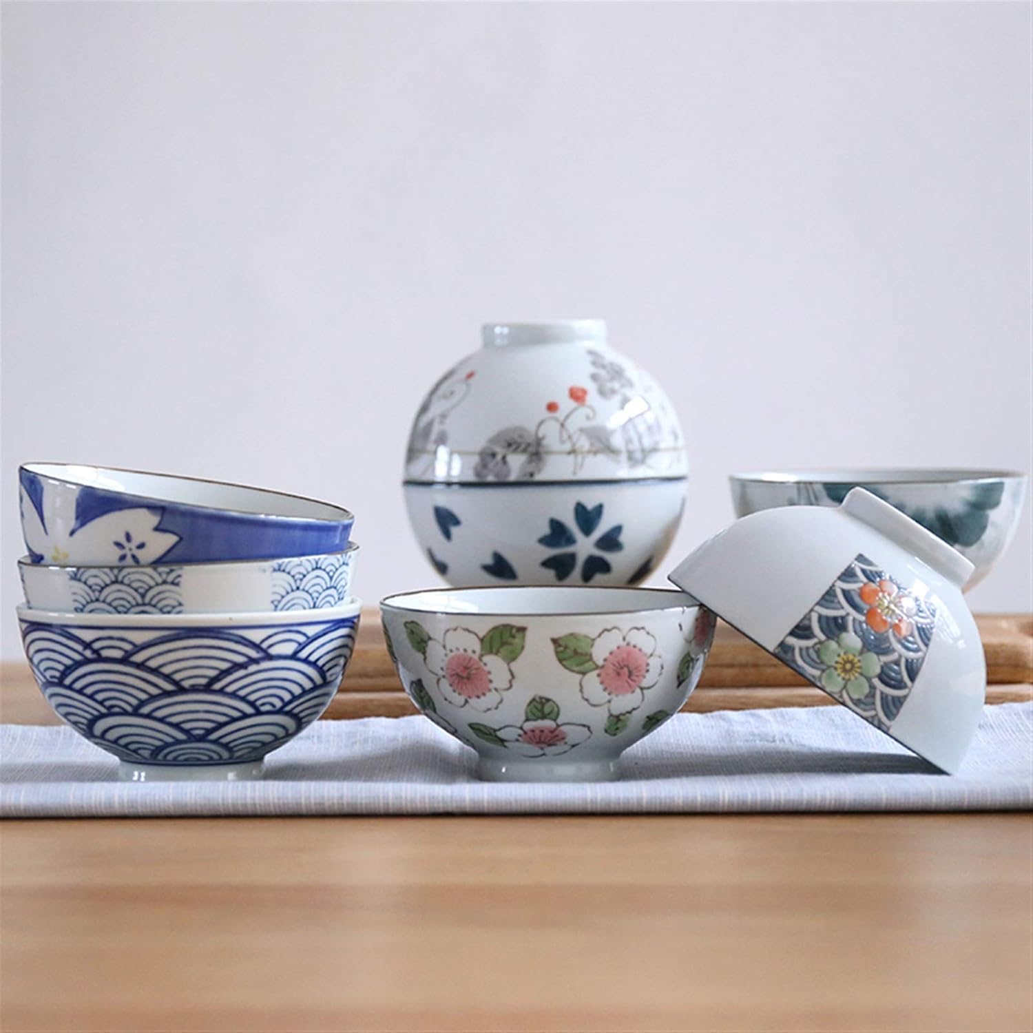 GeRRiT Soup Bowls Under Glaze Color 4.5 Inch Ceramic Household Rice Bowl Lovely Dinner Soup Bowl Cereal Bowls