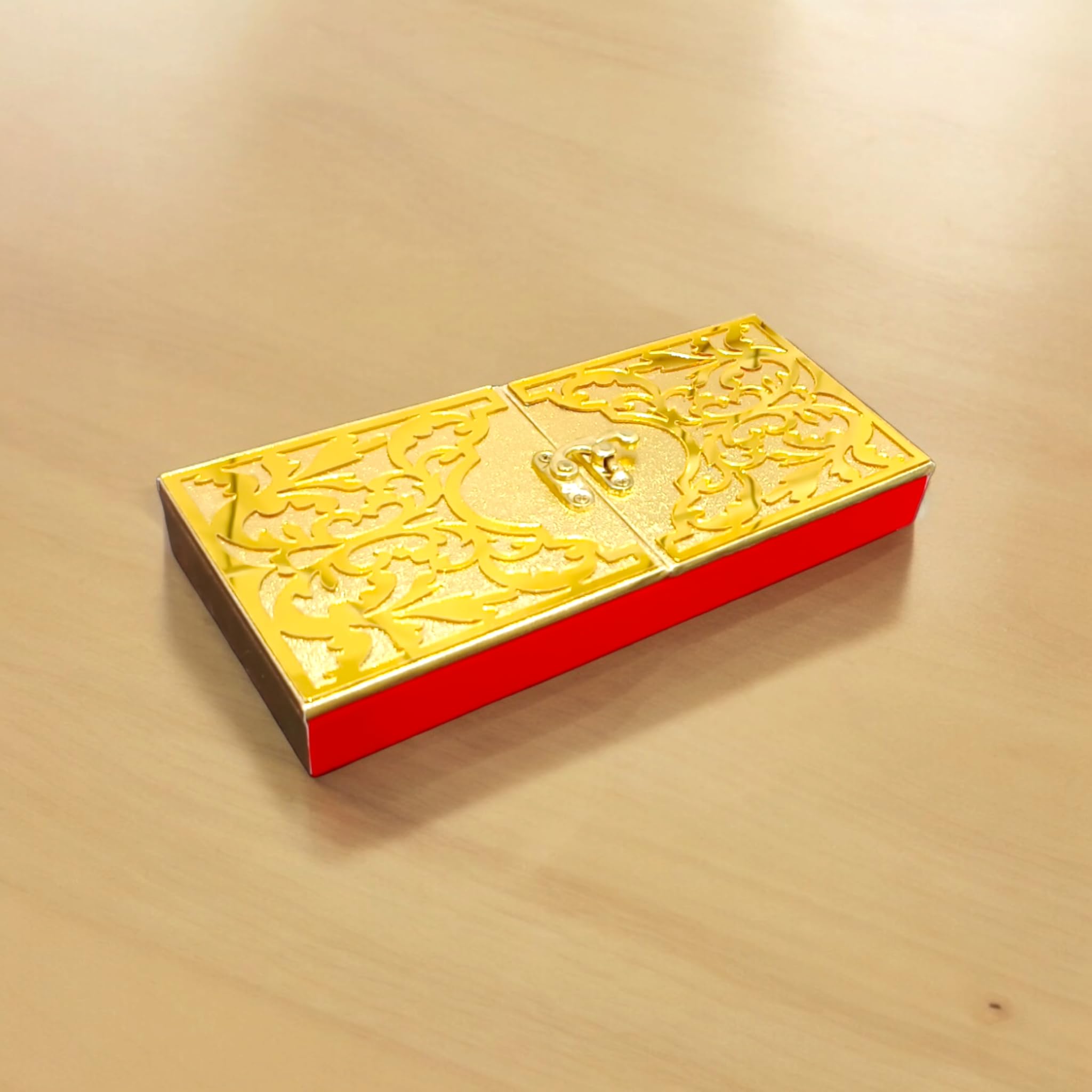 SHAKTISM Velvet Decorative And Attractive Cash Box With Clip Lock, Shagun, Jewellery, Money Envelop Wedding, Gift, Bangel (Pack Of 1Pc, Red-Golden-Design)