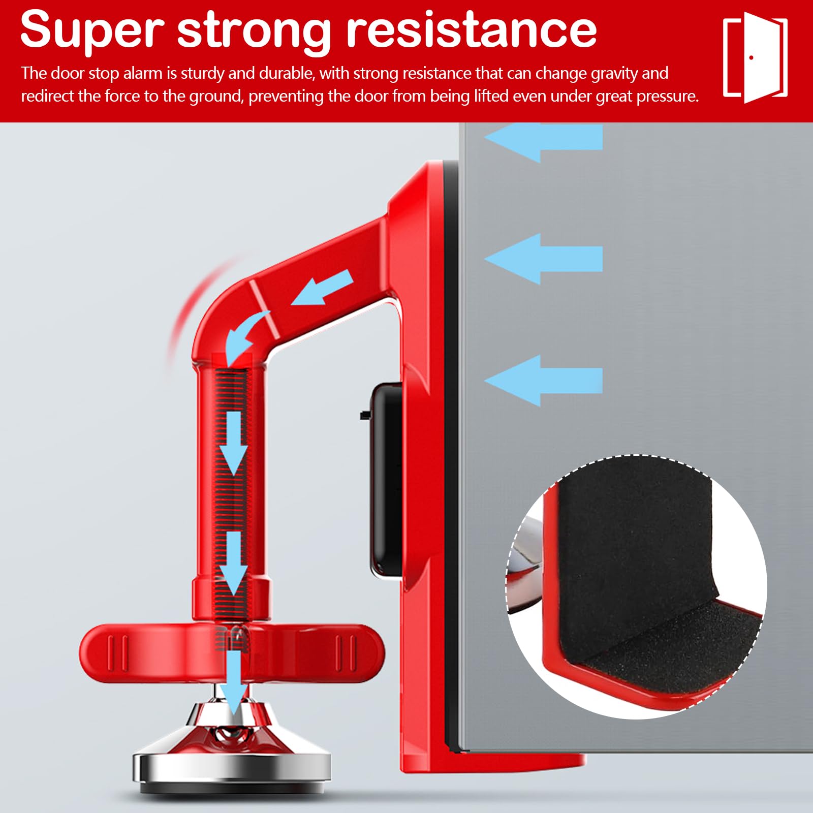 Lot de 2 Butoir de Porte Alarme, Bloque-portes Portable Dispositif de Sécurité pour la Maison, l'hôtel, les Voyages et la Protection Personnelle, Butée de Porte Réglable avec Alarme de 80 dB