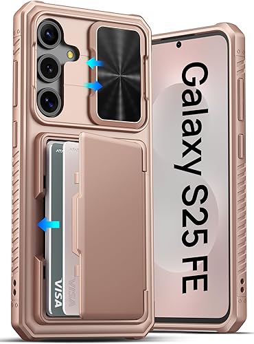 Miniatura 22 de ATATOO Funda para Samsung Galaxy S25 FE, tarjetero integrado (3-5 tarjetas) y cubierta de cámara deslizante y bloqueo RFID, protección de grado