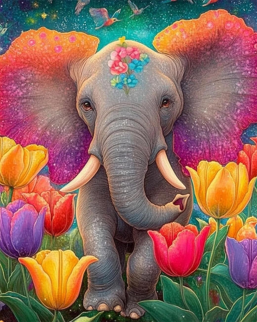 RKFLGEW DIY Bead Embroidery Kits Cartoon Elephant 50x70cm