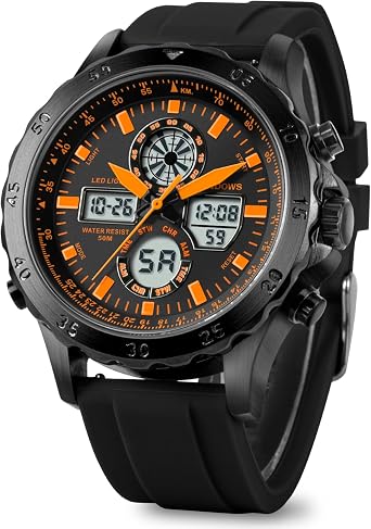 PINDOWS Men's Watch, Digital Analogue Military Style, Multifunction Sport