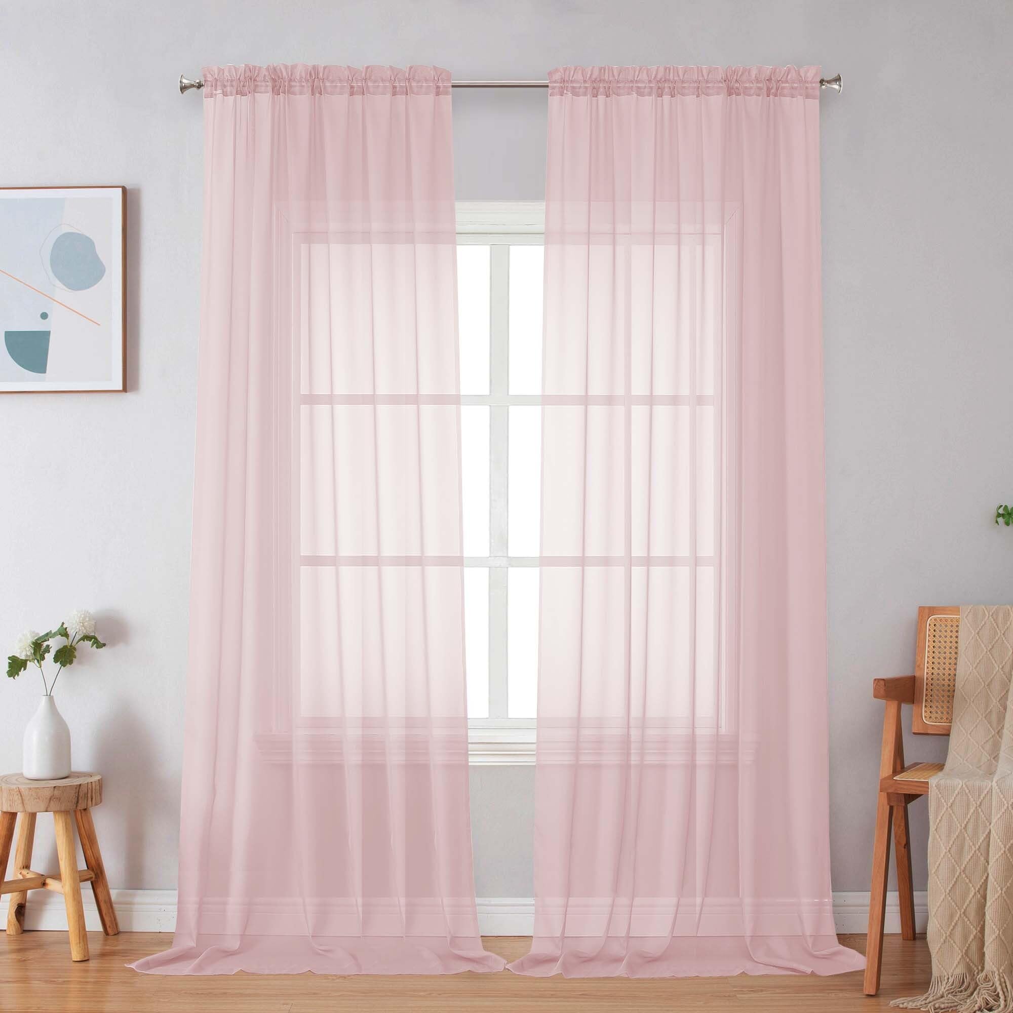 Simplebrand Blush Sheer Curtains 96 Inches Long 2 Panels Light Filtering