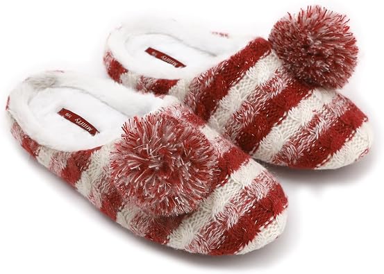 Womens Knitted Slippers Memory Foam Fuzzy pom Ball Hosue Bedroom Ladies Girls Jelly Slides