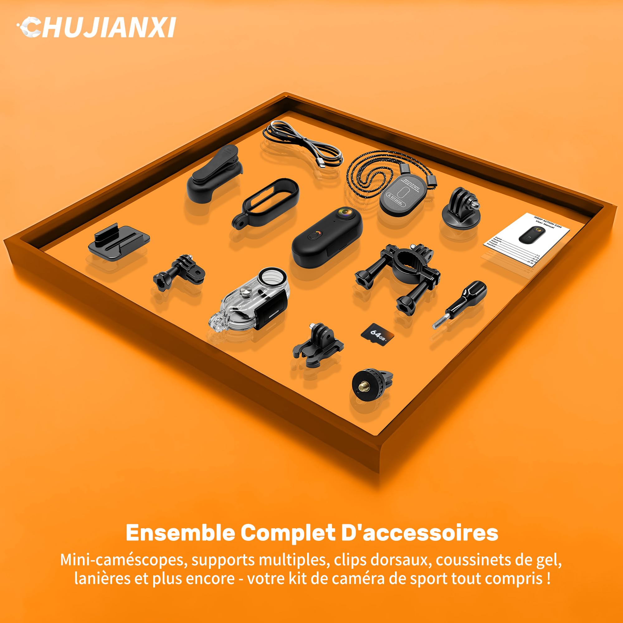 Caméra d'action 4K(64GB), Mini Caméra Sport WiFi, Mini Bodycam | 2026 nouvellement améliorée Camera Pouce Étanche Portative, Camera Piéton pour Velo Casque Motos Ski Surf Alpinisme Escalade